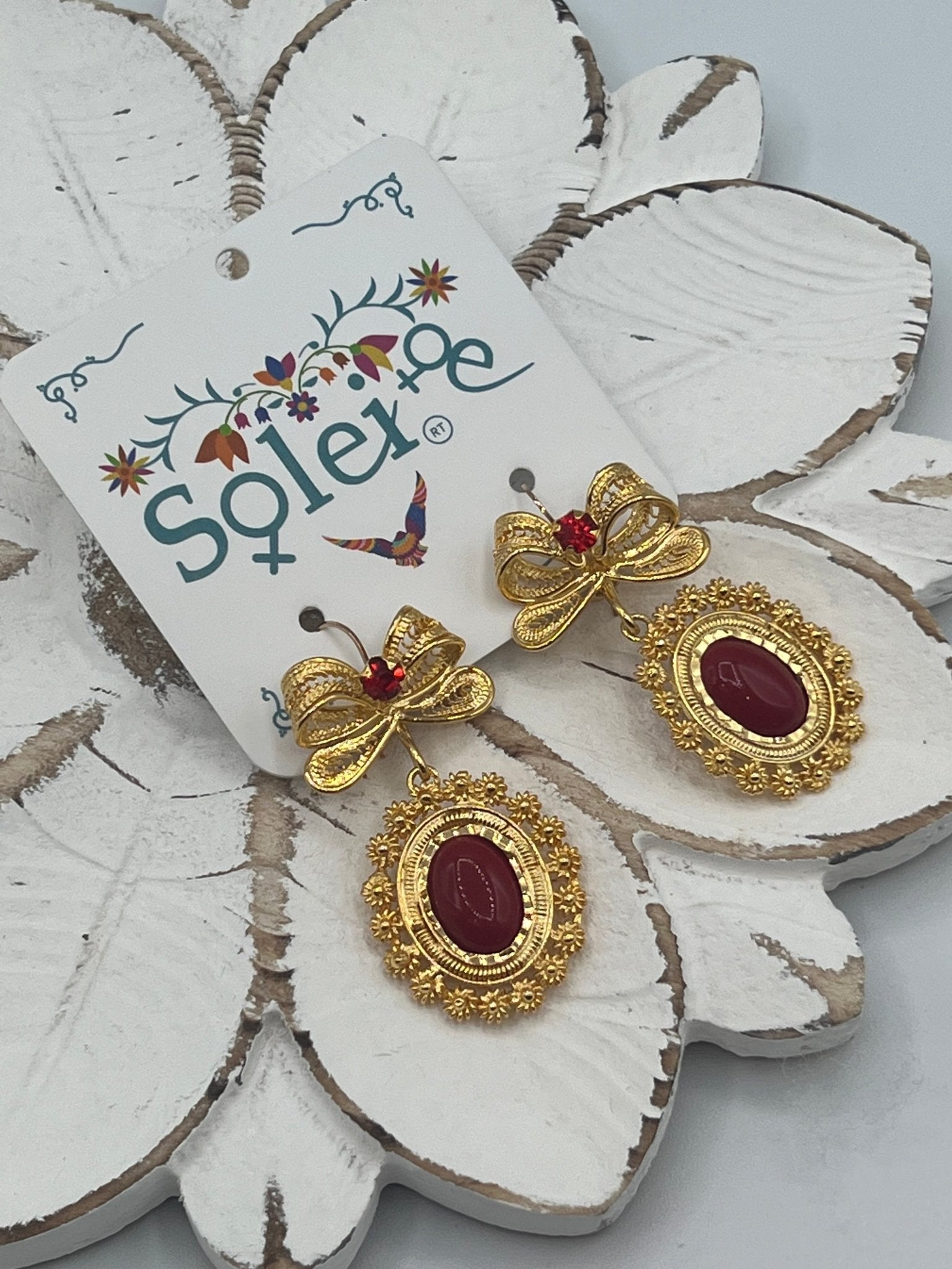 Mexican Filigree Earrings with Stones. Aretes Corbata. - Solei Store