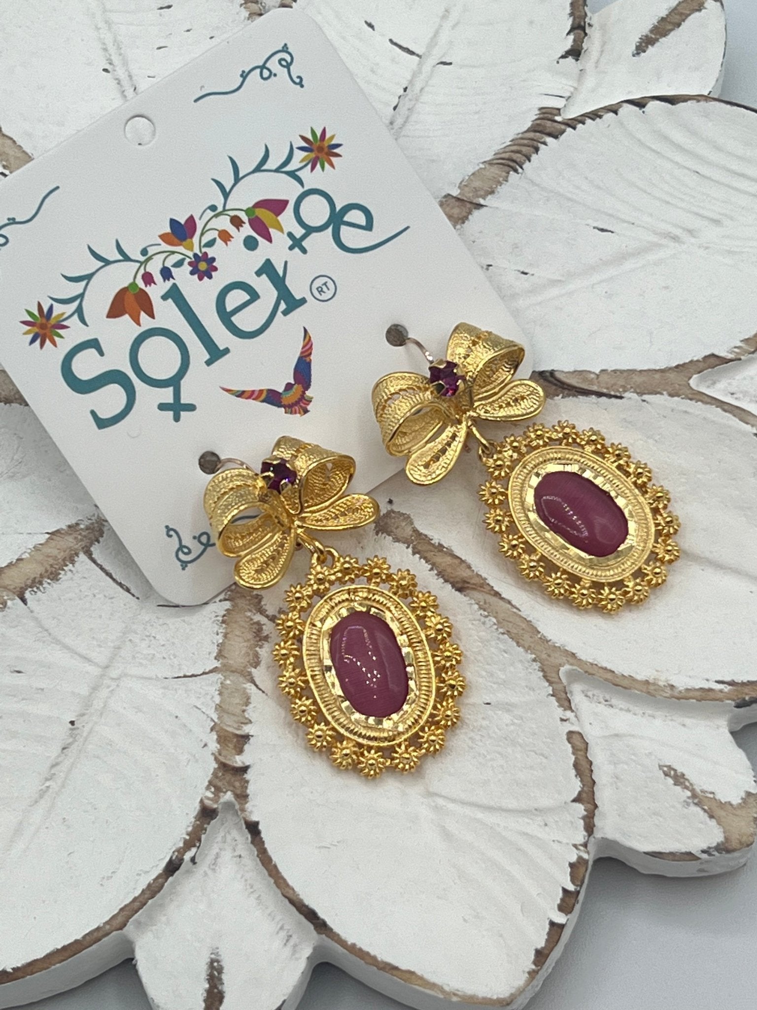 Mexican Filigree Earrings with Stones. Aretes Corbata. - Solei Store