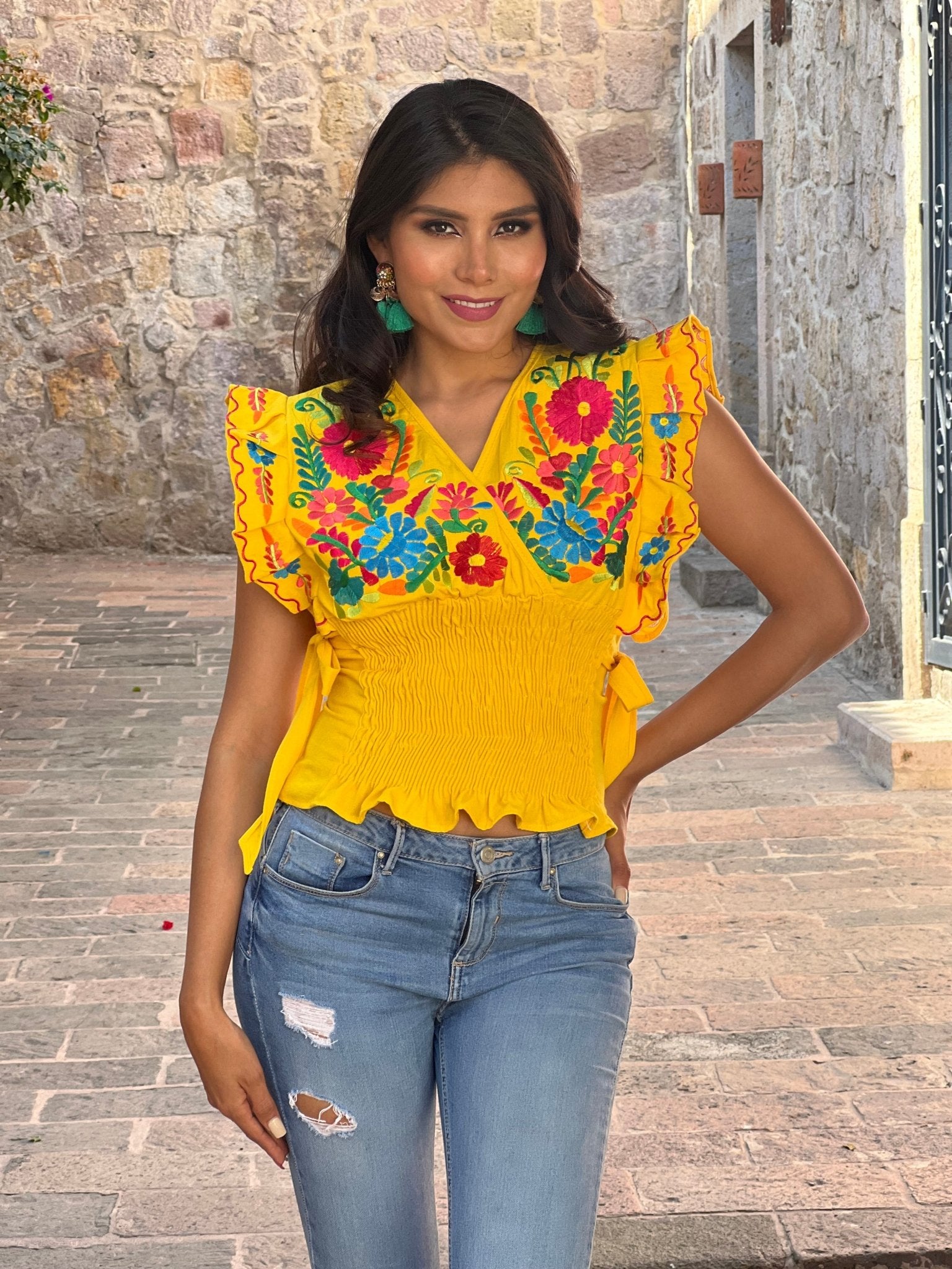 Mexican Floral Butterfly SleeveCrop Top. Mariana Crop Top - Solei Store