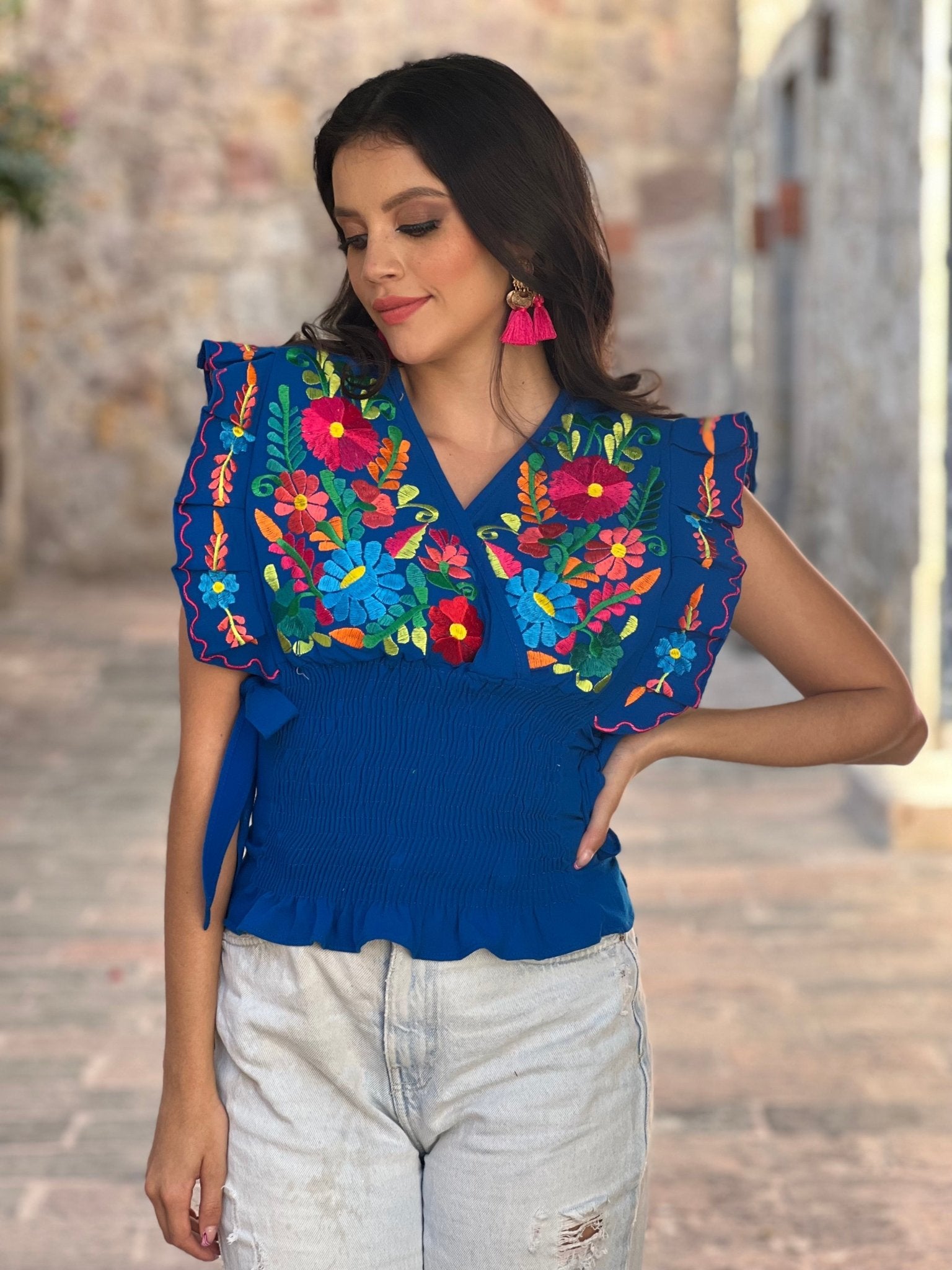 Mexican Floral Butterfly SleeveCrop Top. Mariana Crop Top - Solei Store