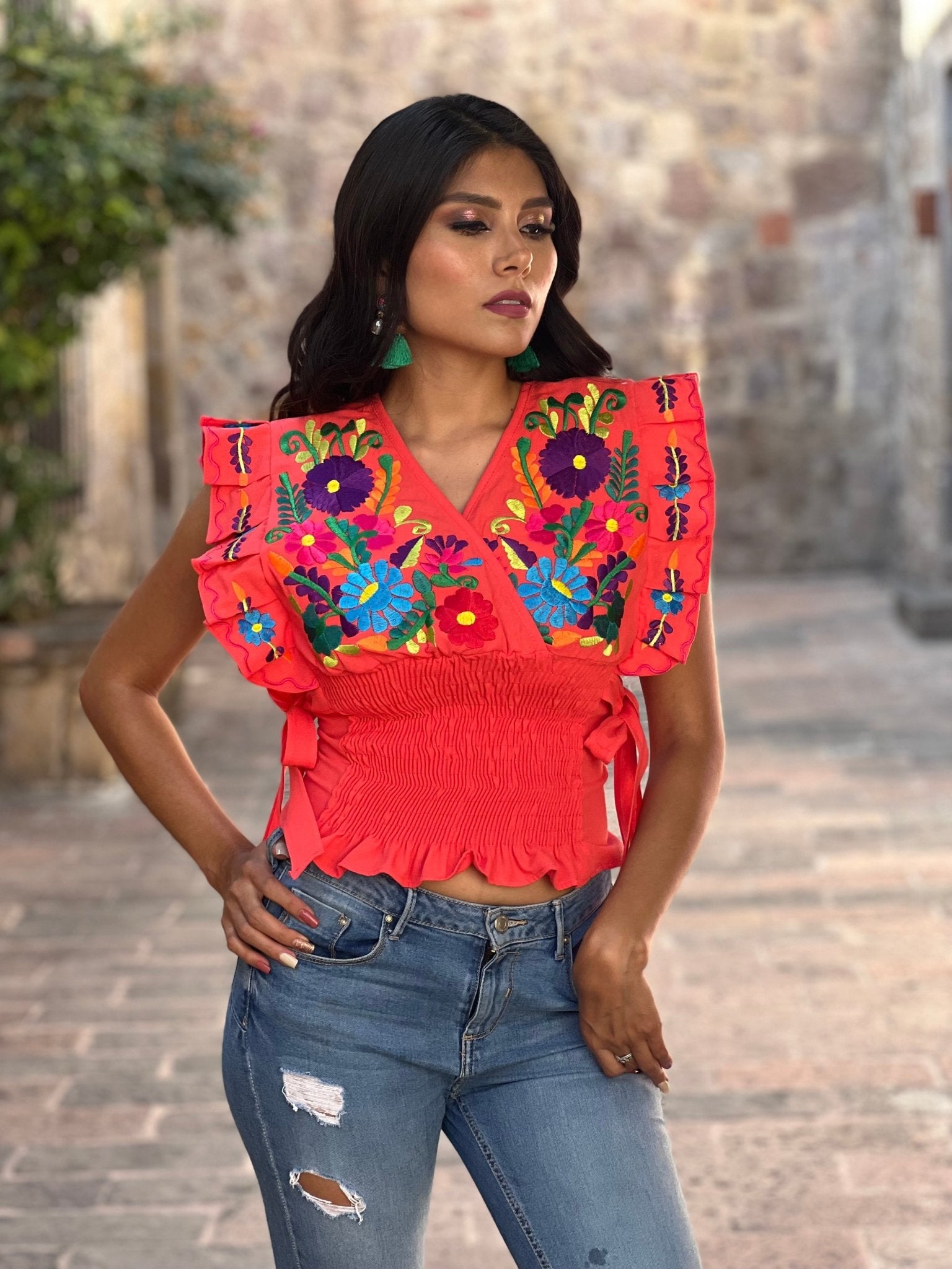 Mexican Floral Butterfly SleeveCrop Top. Mariana Crop Top - Solei Store