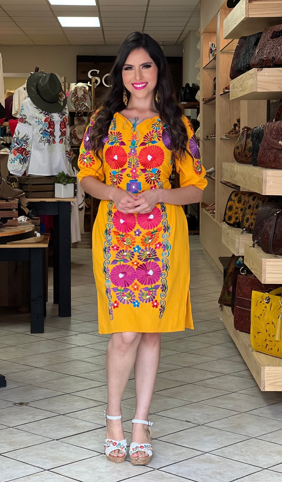 Mexican Floral Dress. Beautiful Embroidered Dress. Andrea dress. - Solei Store