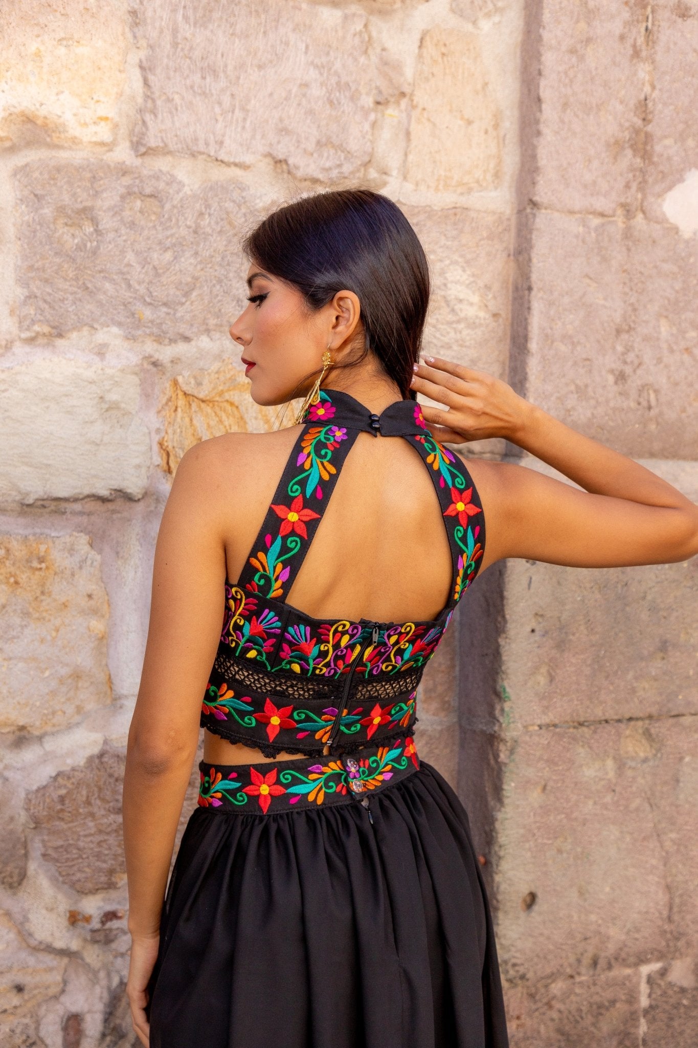 Mexican Floral Embroidered 2 Piece Dress. Vestido Tulum. - Solei Store