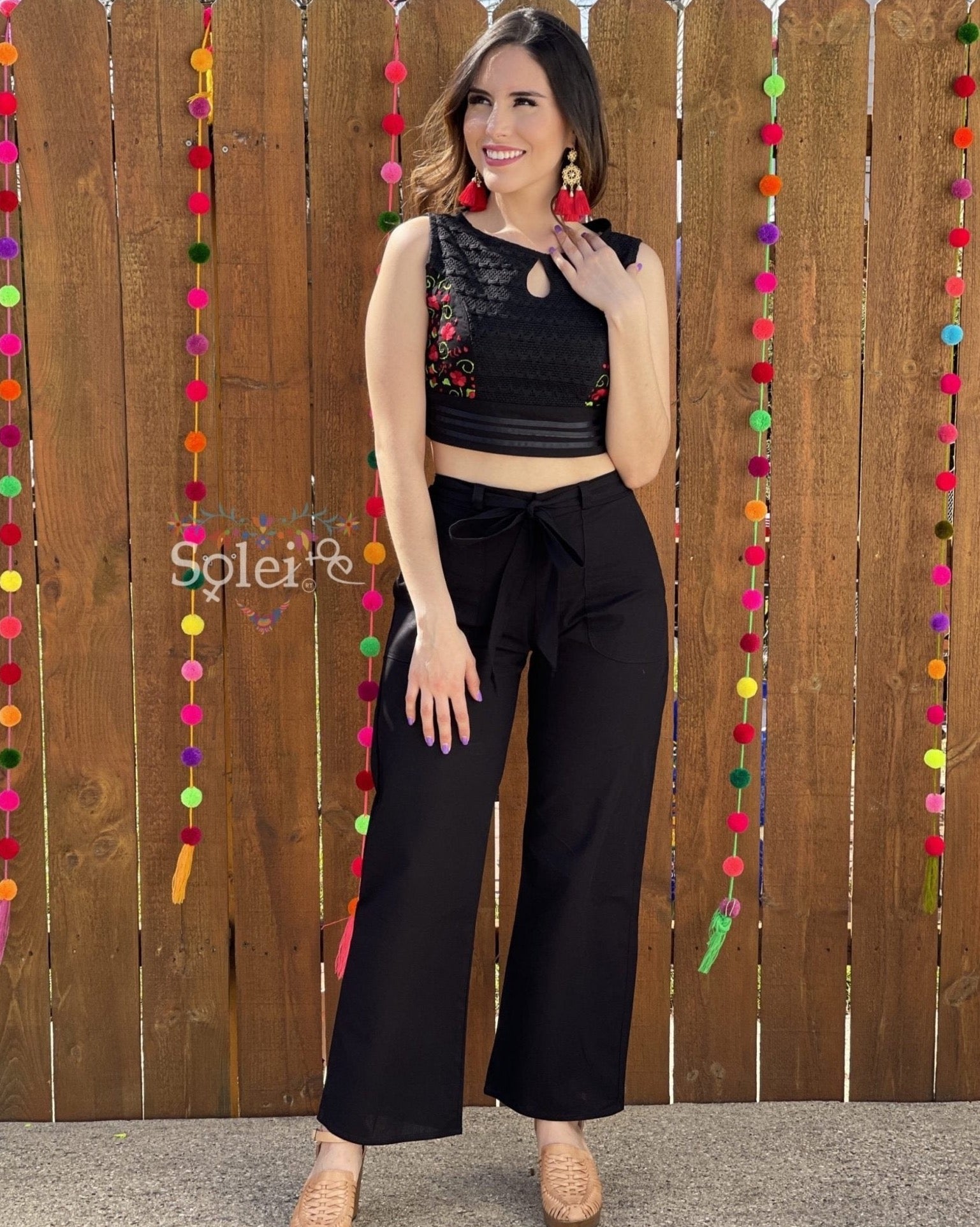 Mexican Floral Embroidered 2 Piece Jumpsuit - Solei Store