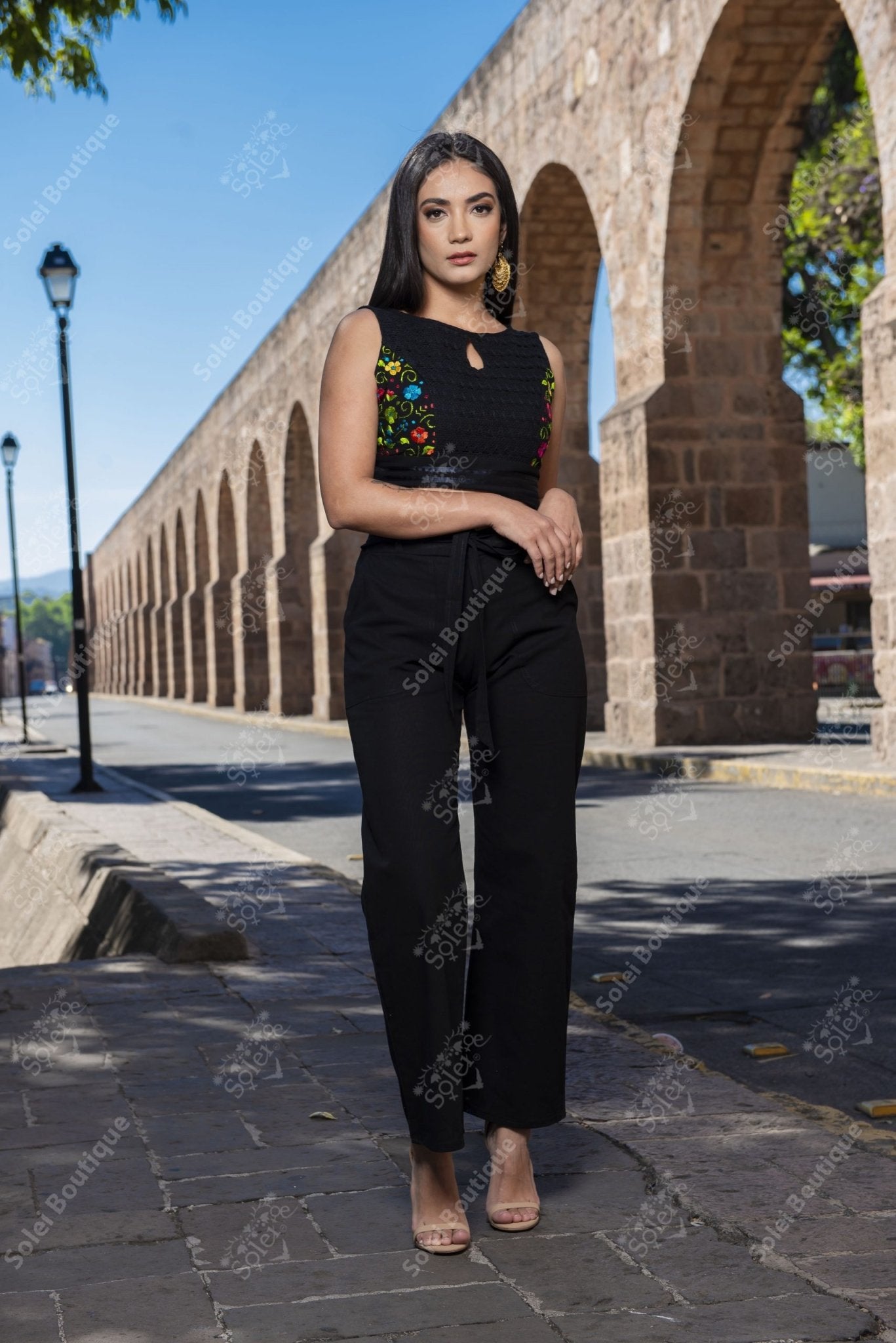 Mexican Floral Embroidered 2 Piece Jumpsuit - Solei Store