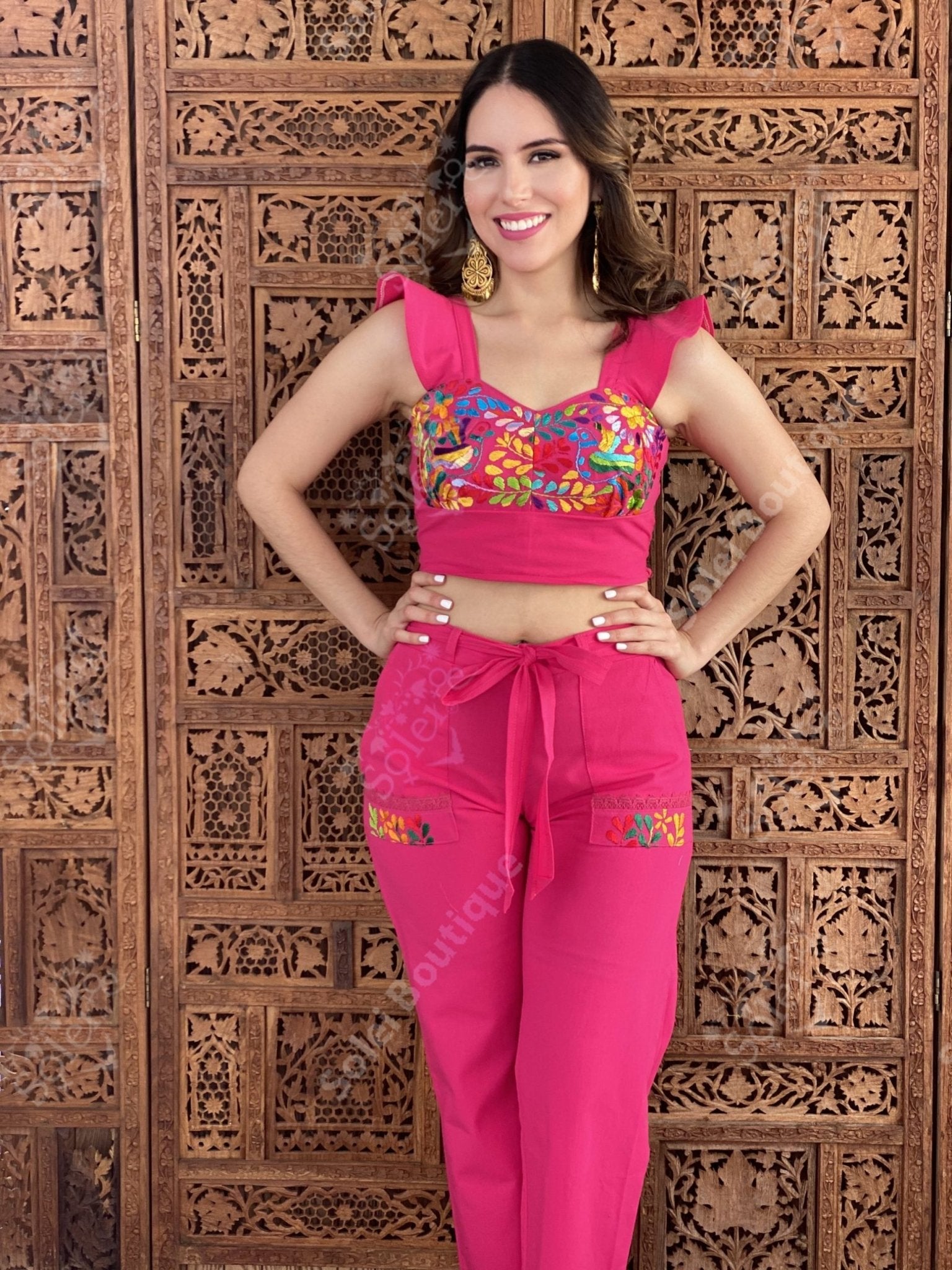 Mexican Floral Embroidered 2 Piece Jumpsuit - Solei Store