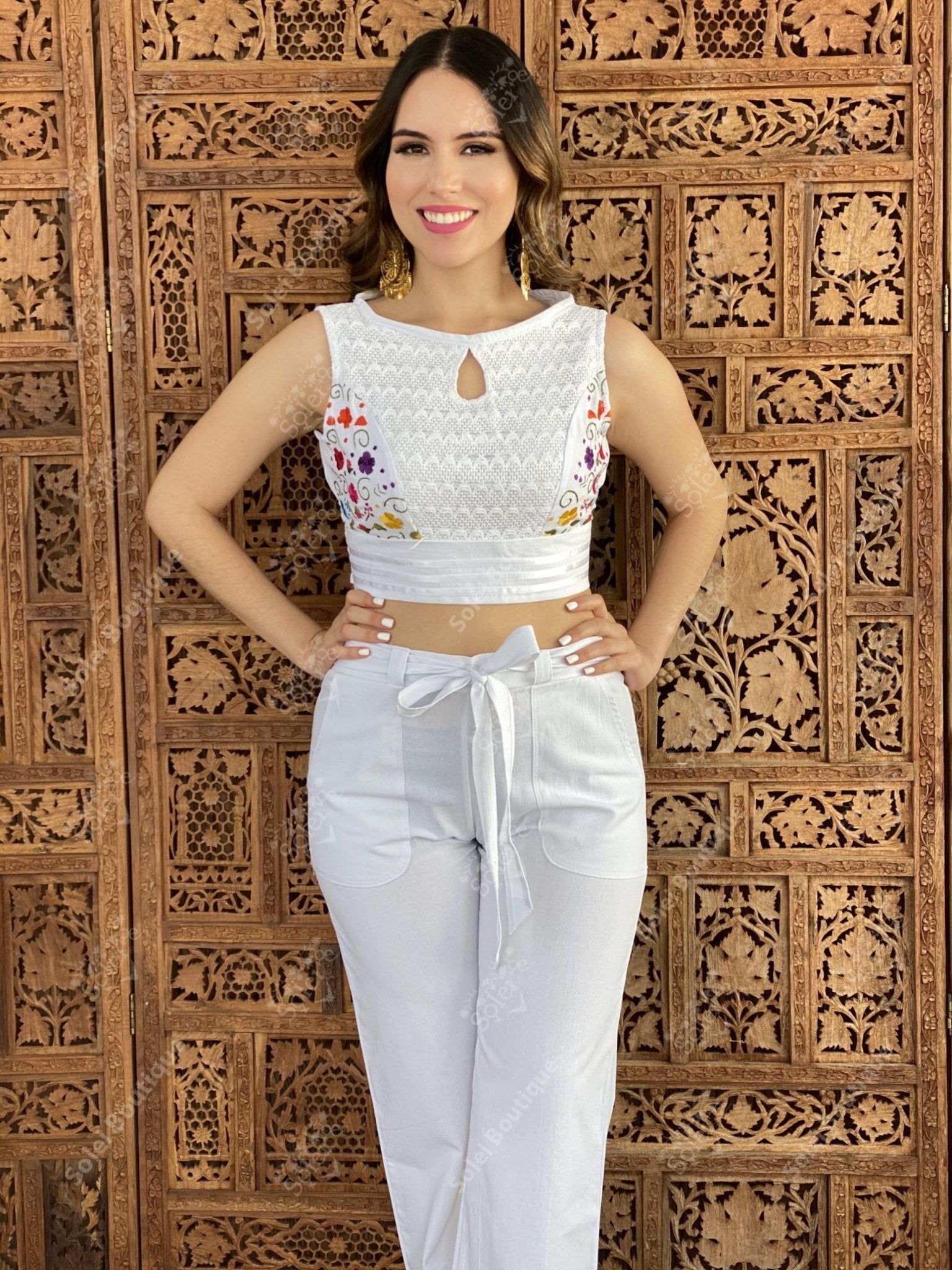 Mexican Floral Embroidered 2 Piece Jumpsuit - Solei Store