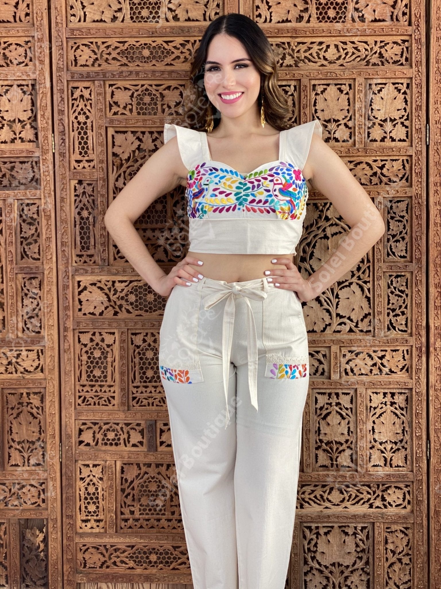 Mexican Floral Embroidered 2 Piece Jumpsuit - Solei Store