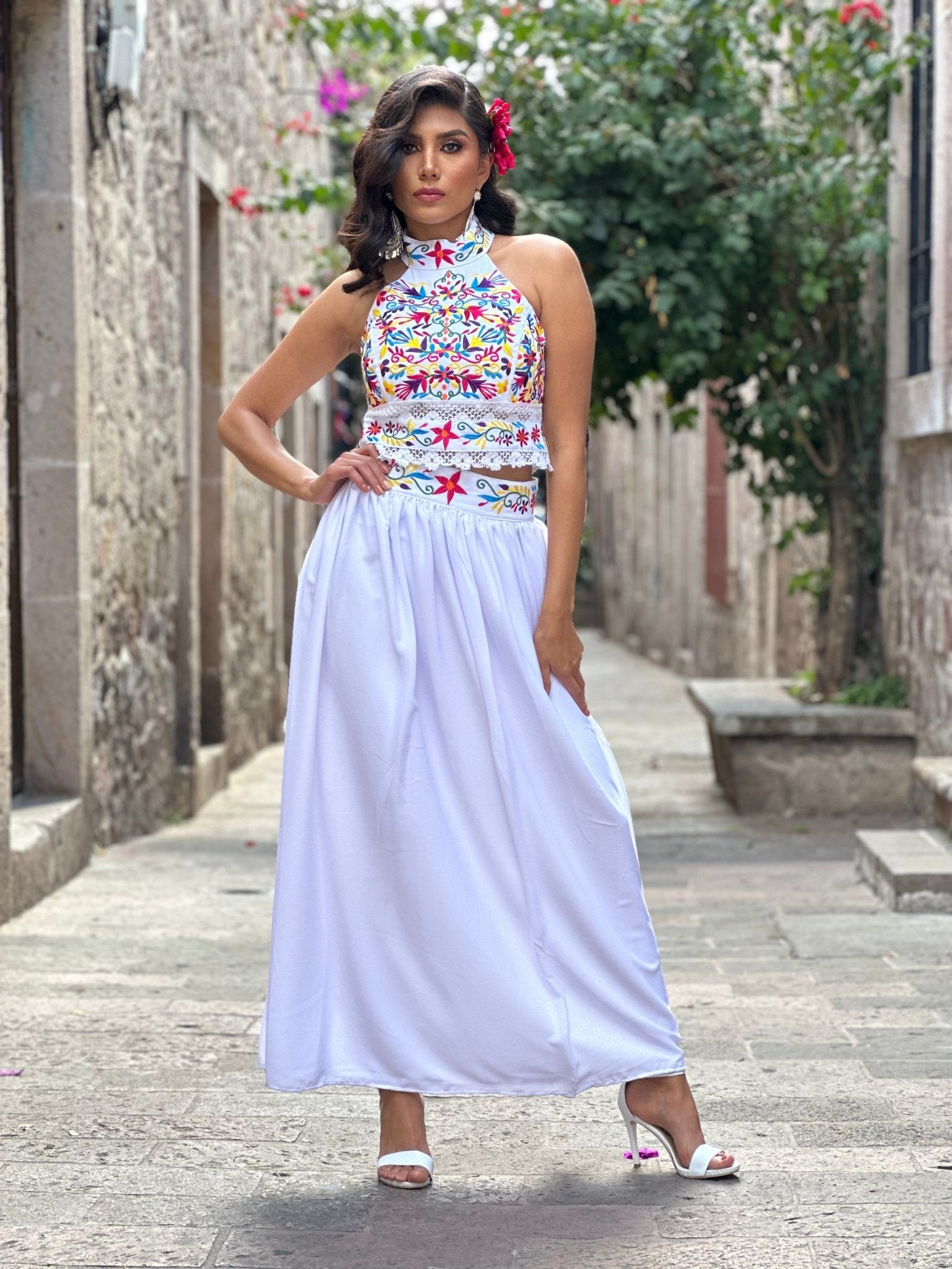 Mexican Floral Embroidered 2 Piece Set. Set Tulum. - Solei Store