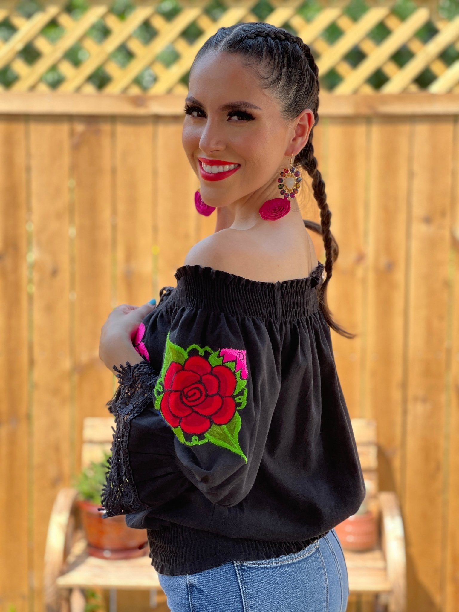 Mexican Floral Embroidered Bell Sleeve Blouse. Blusa Gema. - Solei Store