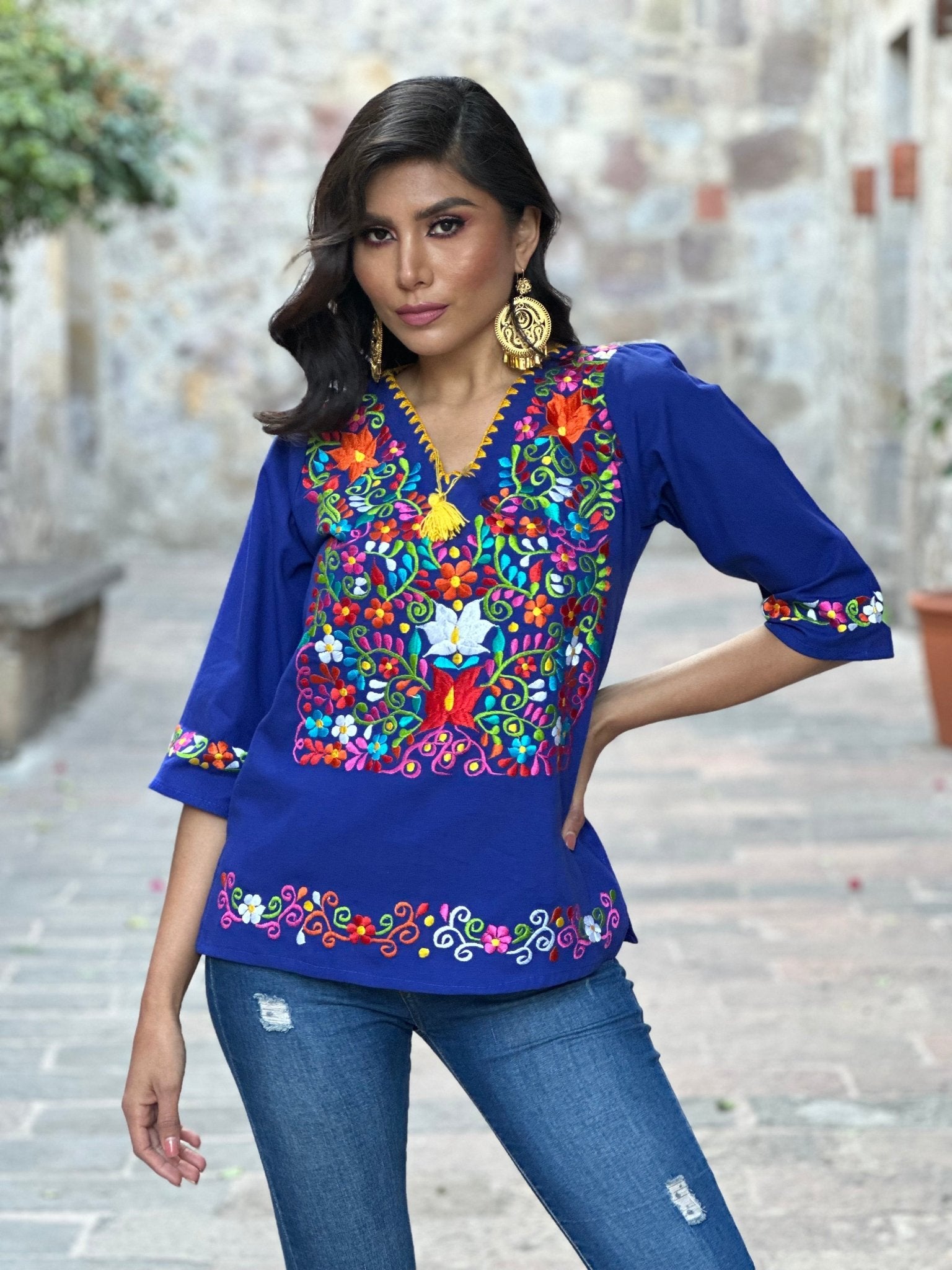 Mexican Floral Embroidered Blouse. Blusa Sara. - Solei Store