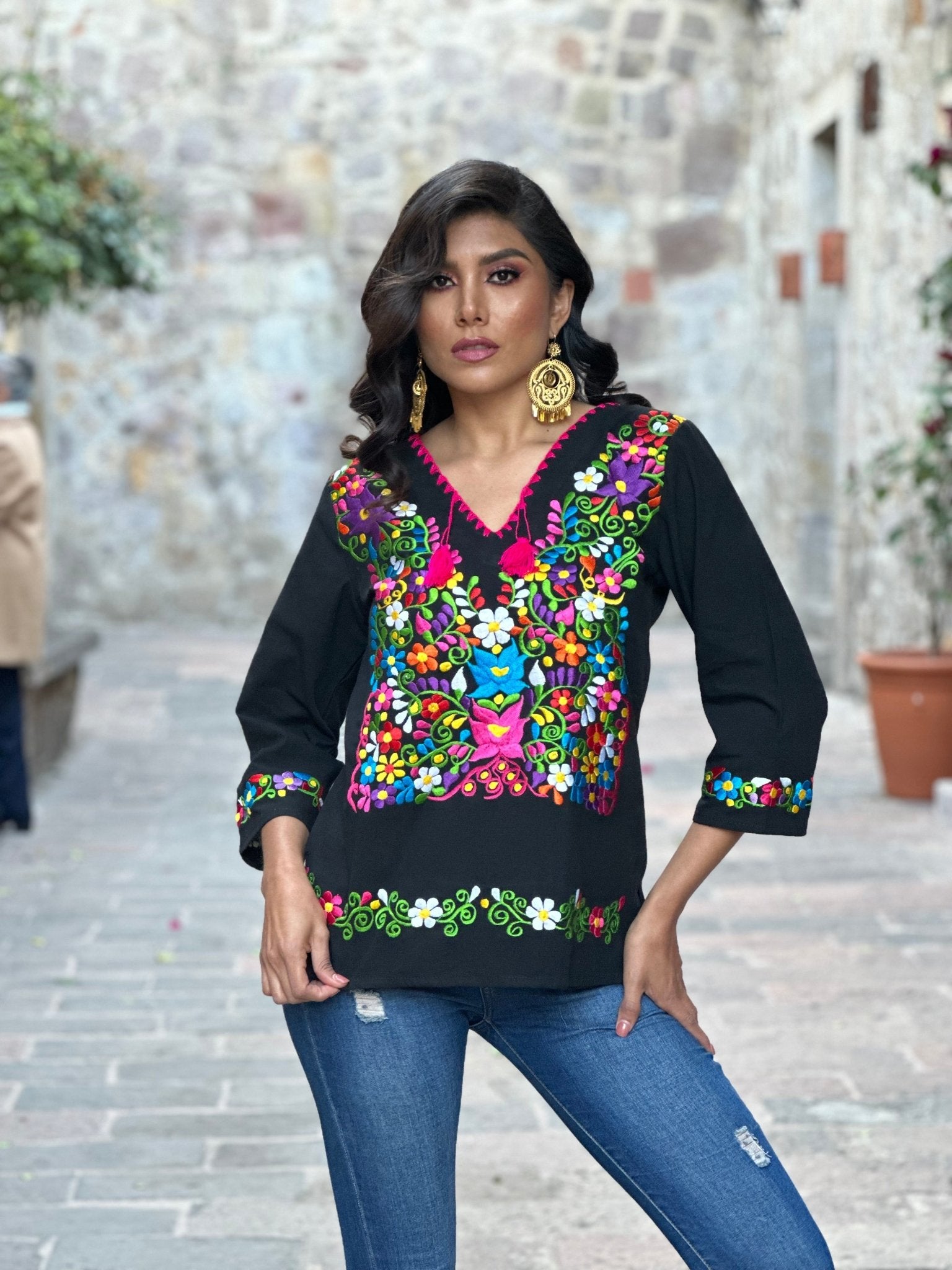 Mexican Floral Embroidered Blouse. Blusa Sara. - Solei Store