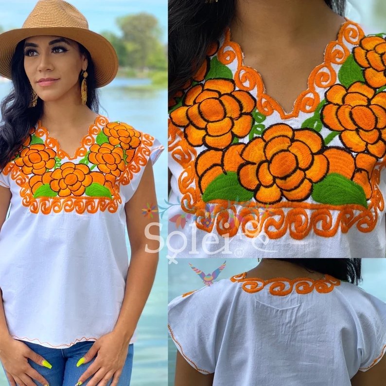 Mexican Floral Embroidered Blouse. Blusa Zinacatan Basica - Solei Store