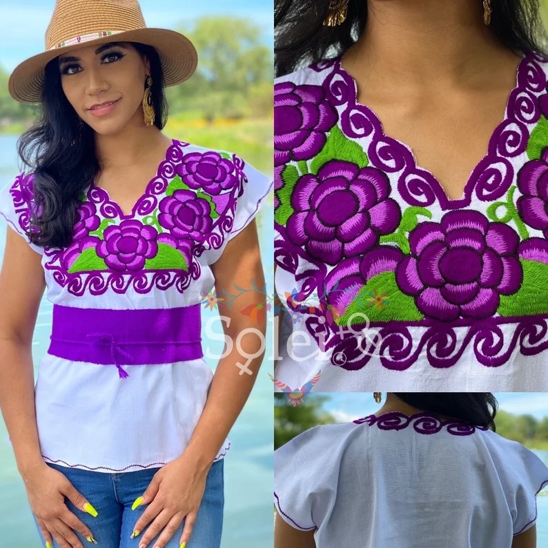 Mexican Floral Embroidered Blouse. Blusa Zinacatan Basica - Solei Store