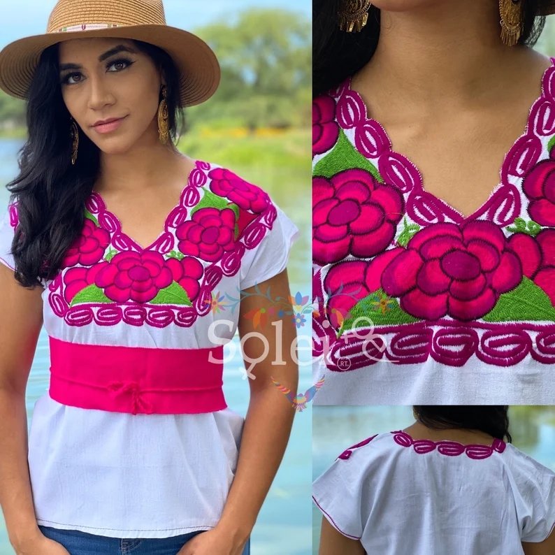 Mexican Floral Embroidered Blouse. Blusa Zinacatan Basica - Solei Store