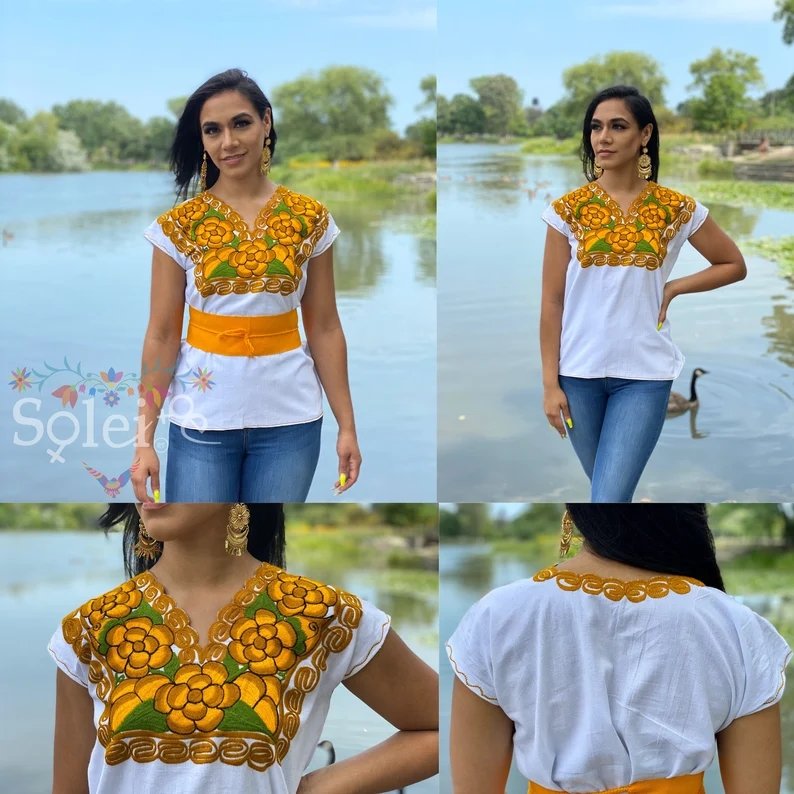 Mexican Floral Embroidered Blouse. Blusa Zinacatan Basica - Solei Store