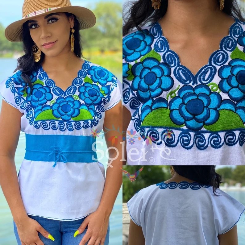 Mexican Floral Embroidered Blouse. Blusa Zinacatan Basica - Solei Store