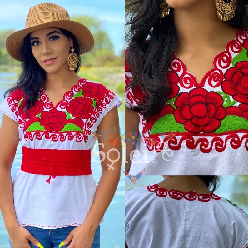 Mexican Floral Embroidered Blouse. Blusa Zinacatan Basica - Solei Store