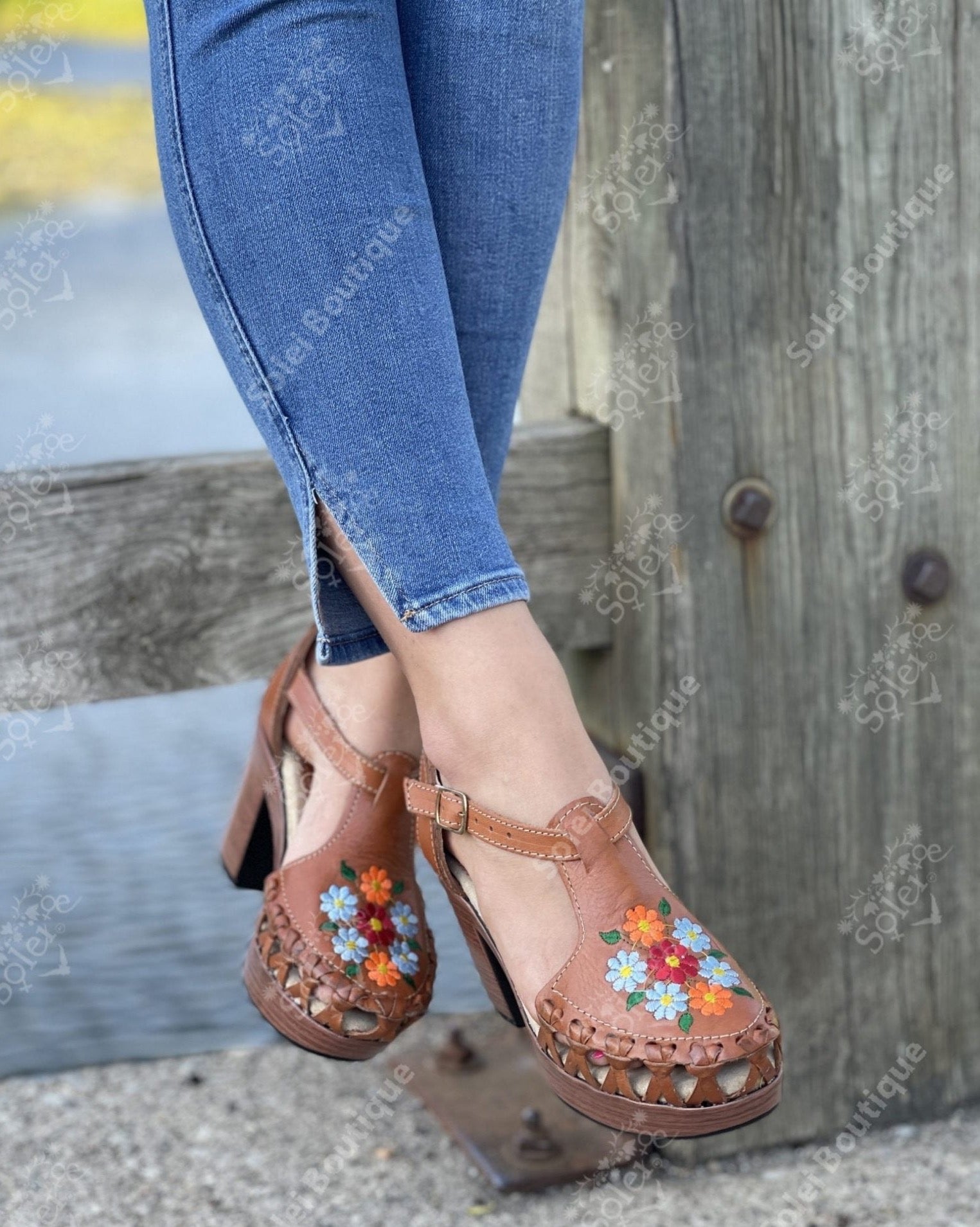 Mexican Floral Embroidered Heels - Solei Store