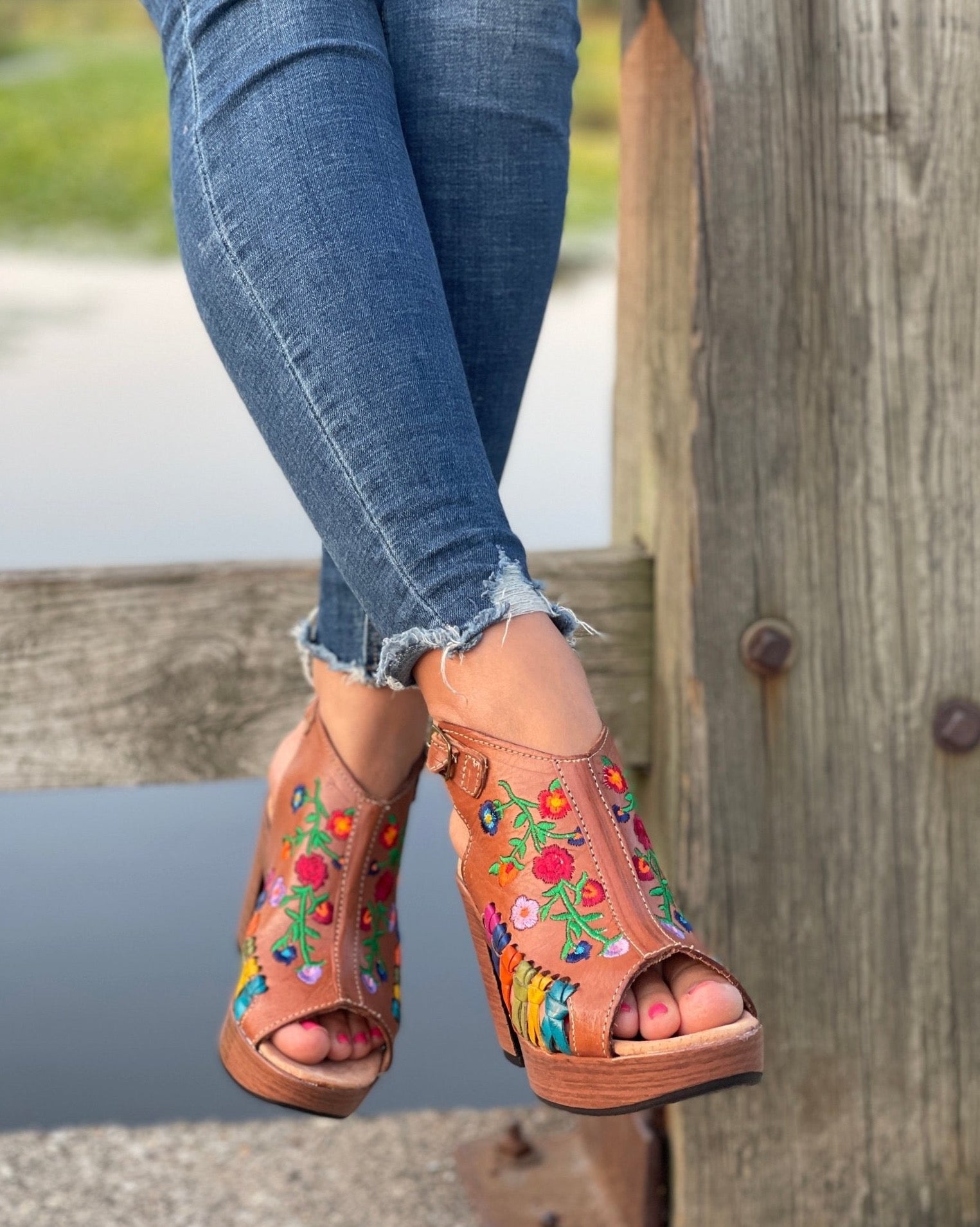 Mexican Floral Embroidered Heels. Kenia Heels - Solei Store