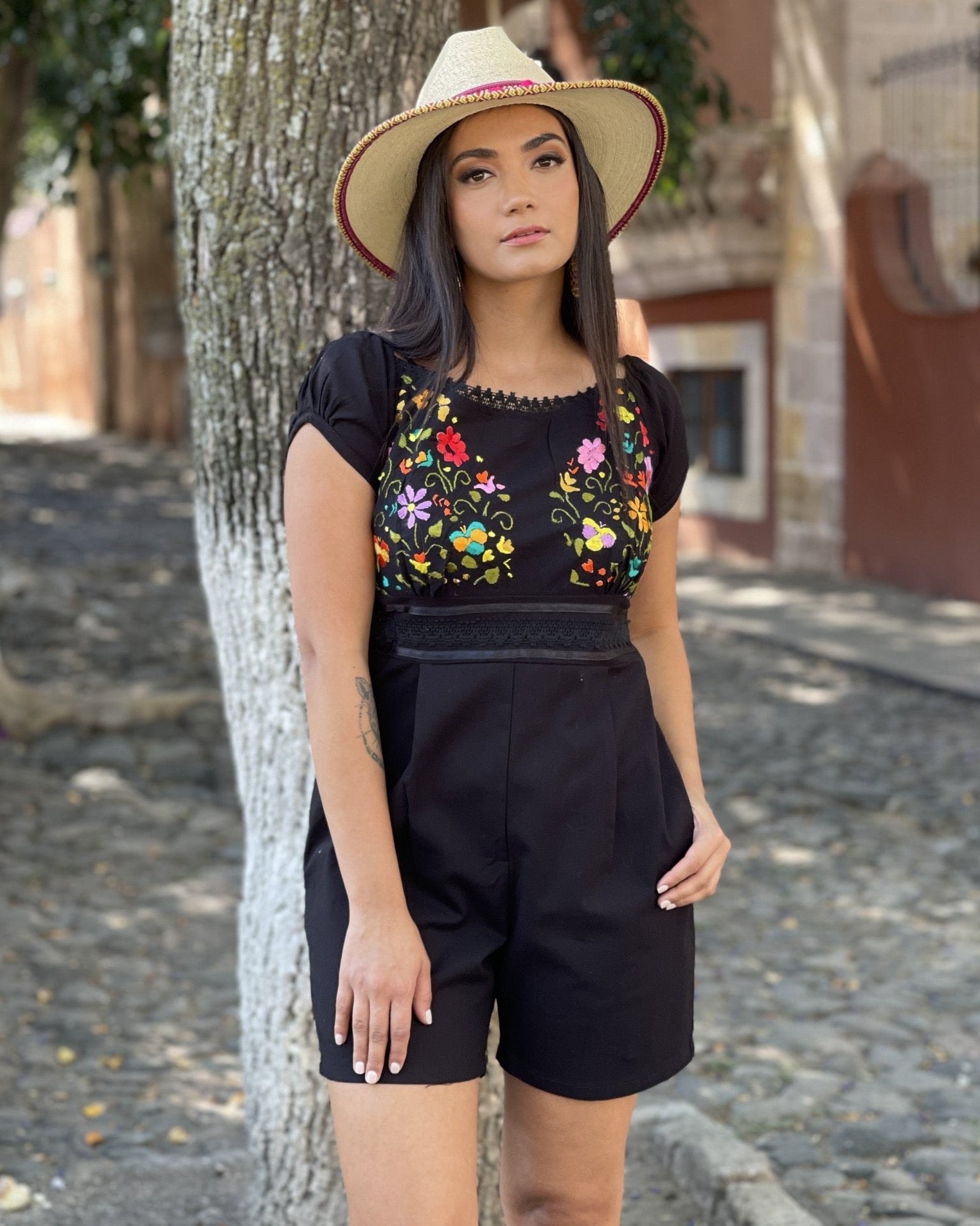 Mexican Floral Embroidered Romper Zamara - Solei Store