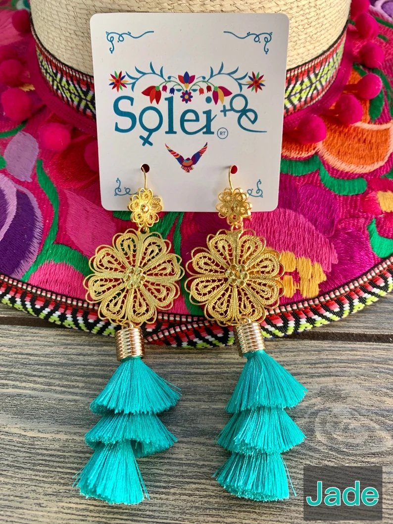 Mexican Floral Filigree Earrings. Artisanal Mexican Earrings. Arete Flor - Solei Store