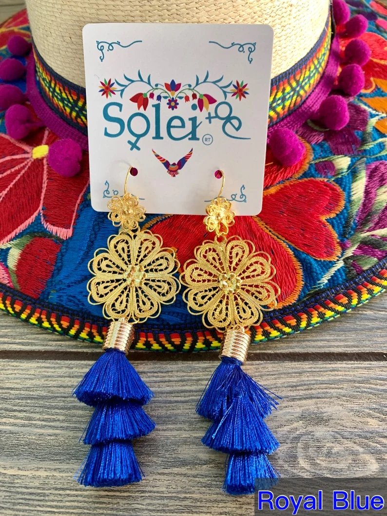 Mexican Floral Filigree Earrings. Artisanal Mexican Earrings. Arete Flor - Solei Store