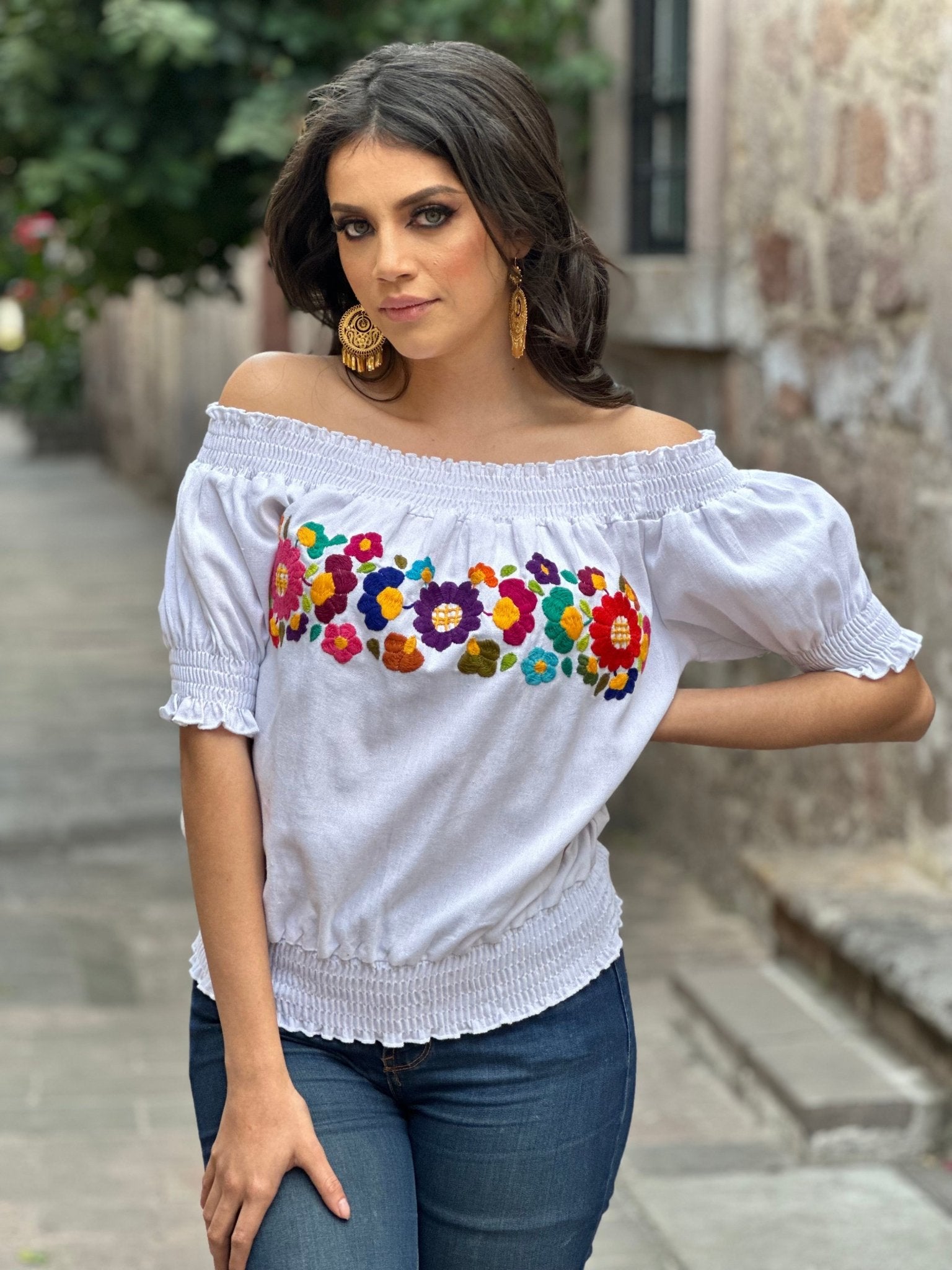 Mexican Floral Hand Embroidered Blouse. Sasha Blouse - Solei Store