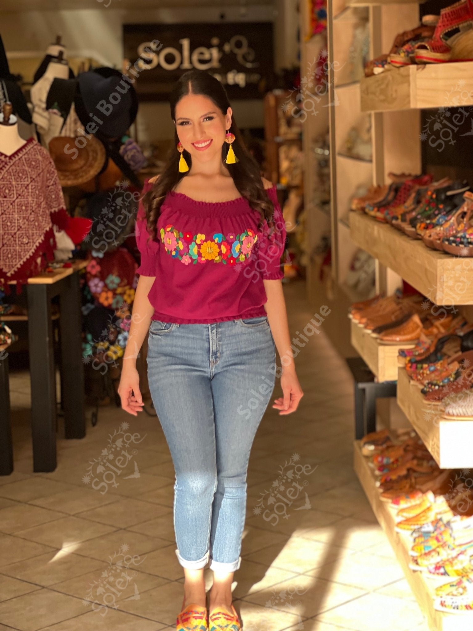 Mexican Floral Hand Embroidered Blouse. Sasha Blouse - Solei Store