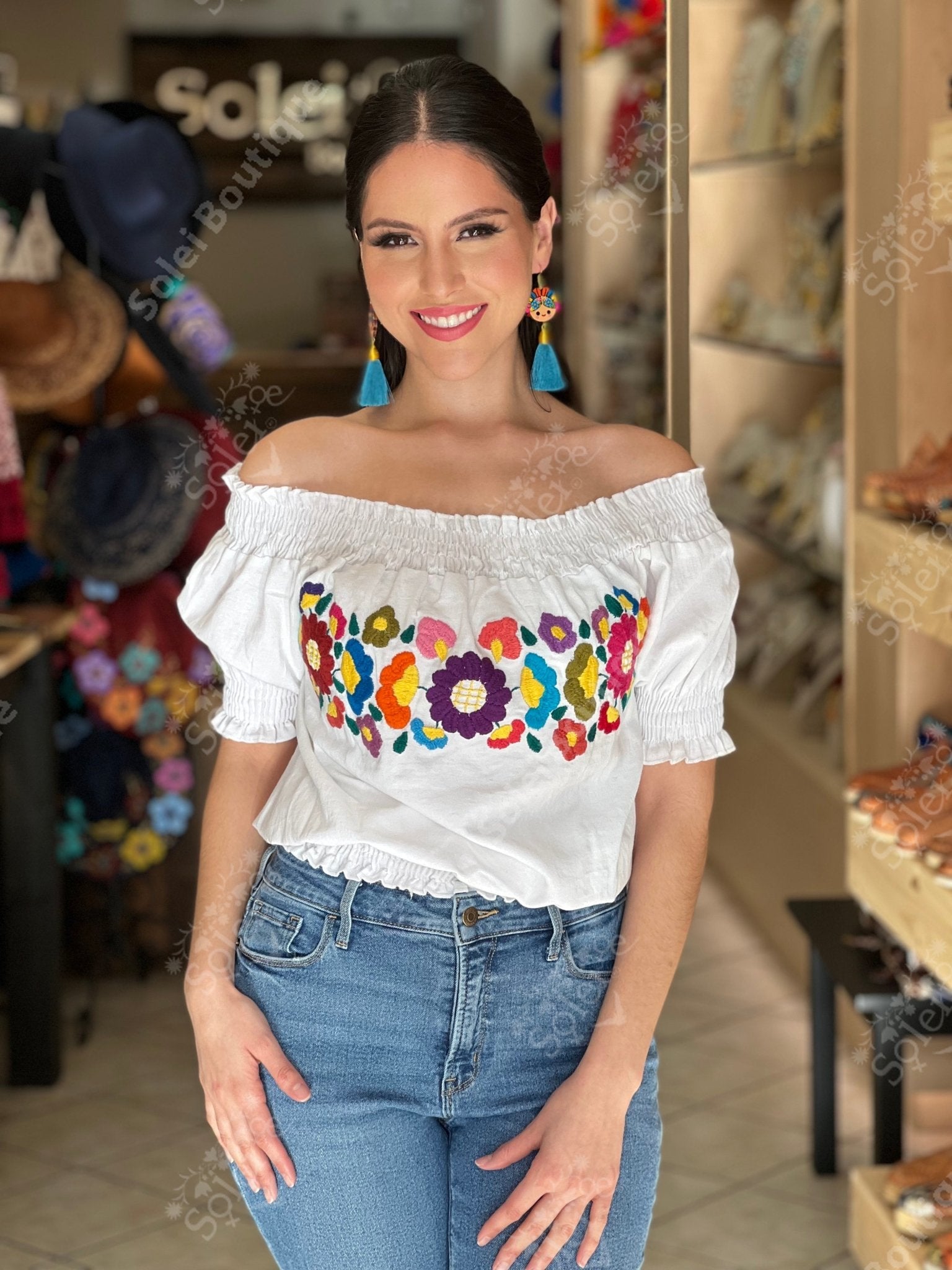 Mexican Floral Hand Embroidered Blouse. Sasha Blouse - Solei Store