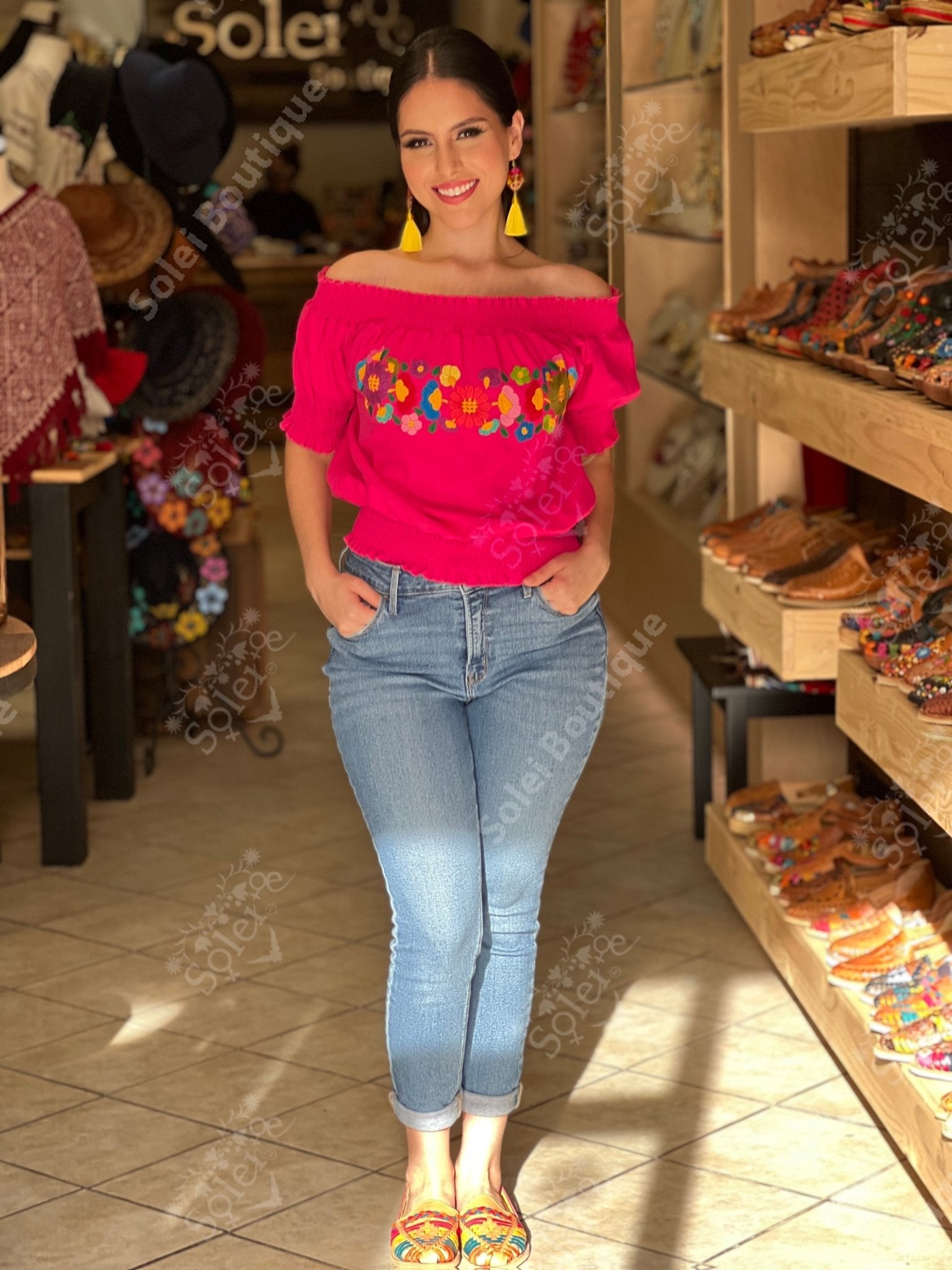 Mexican Floral Hand Embroidered Blouse. Sasha Blouse - Solei Store