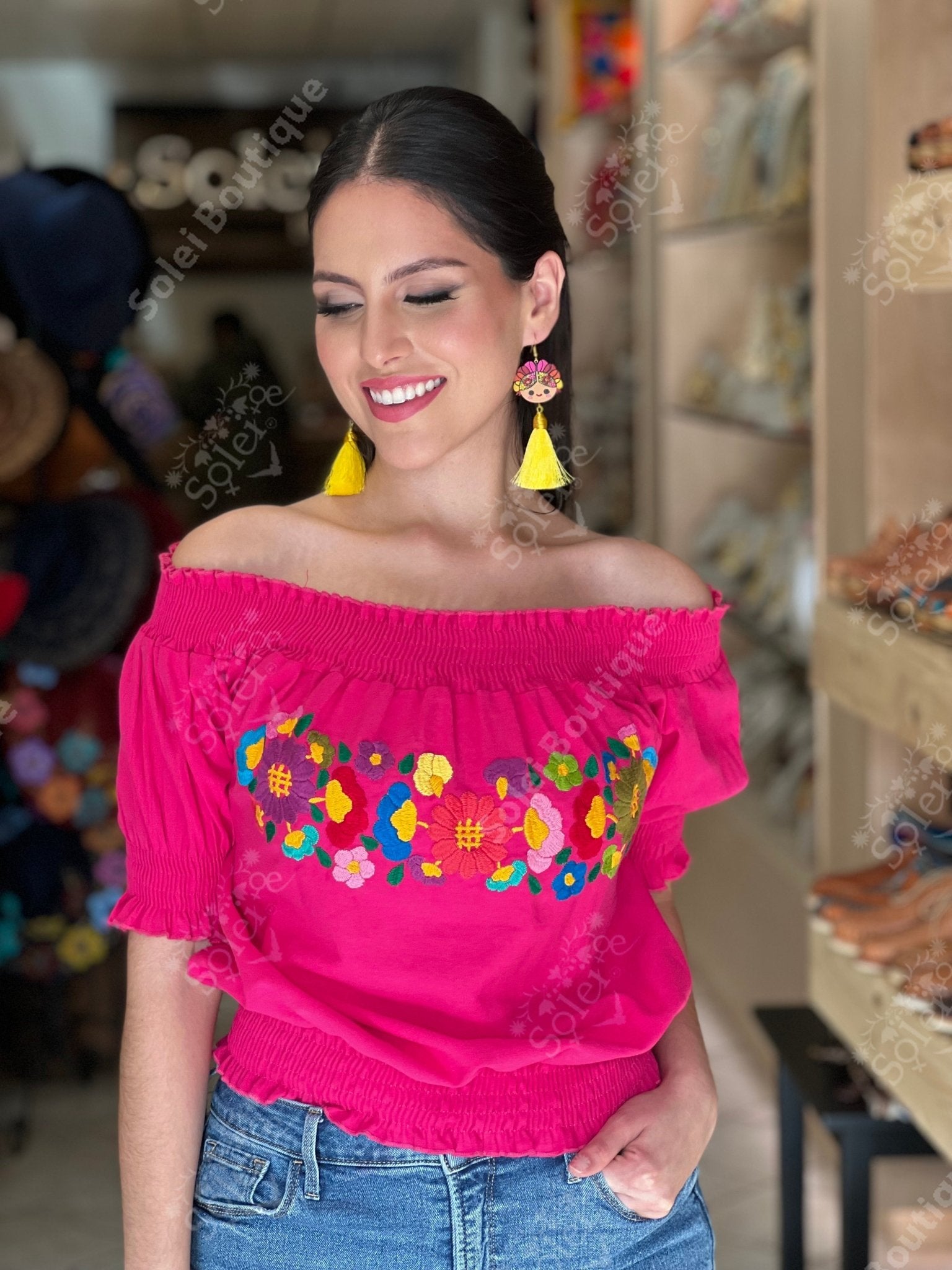 Mexican Floral Hand Embroidered Blouse. Sasha Blouse - Solei Store