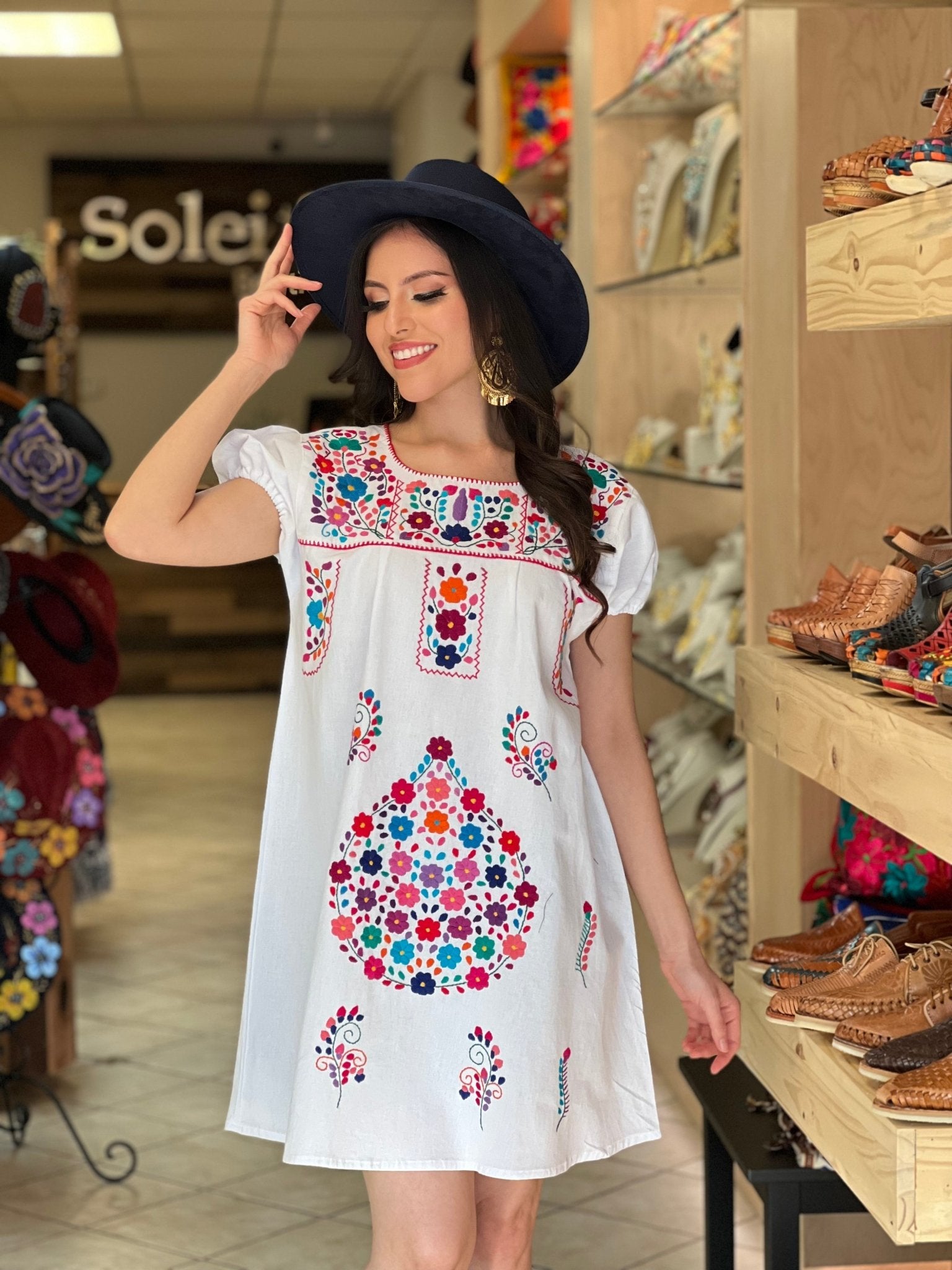 Mexican Floral Hand Embroidered Dress. Casandra Dress. - Solei Store