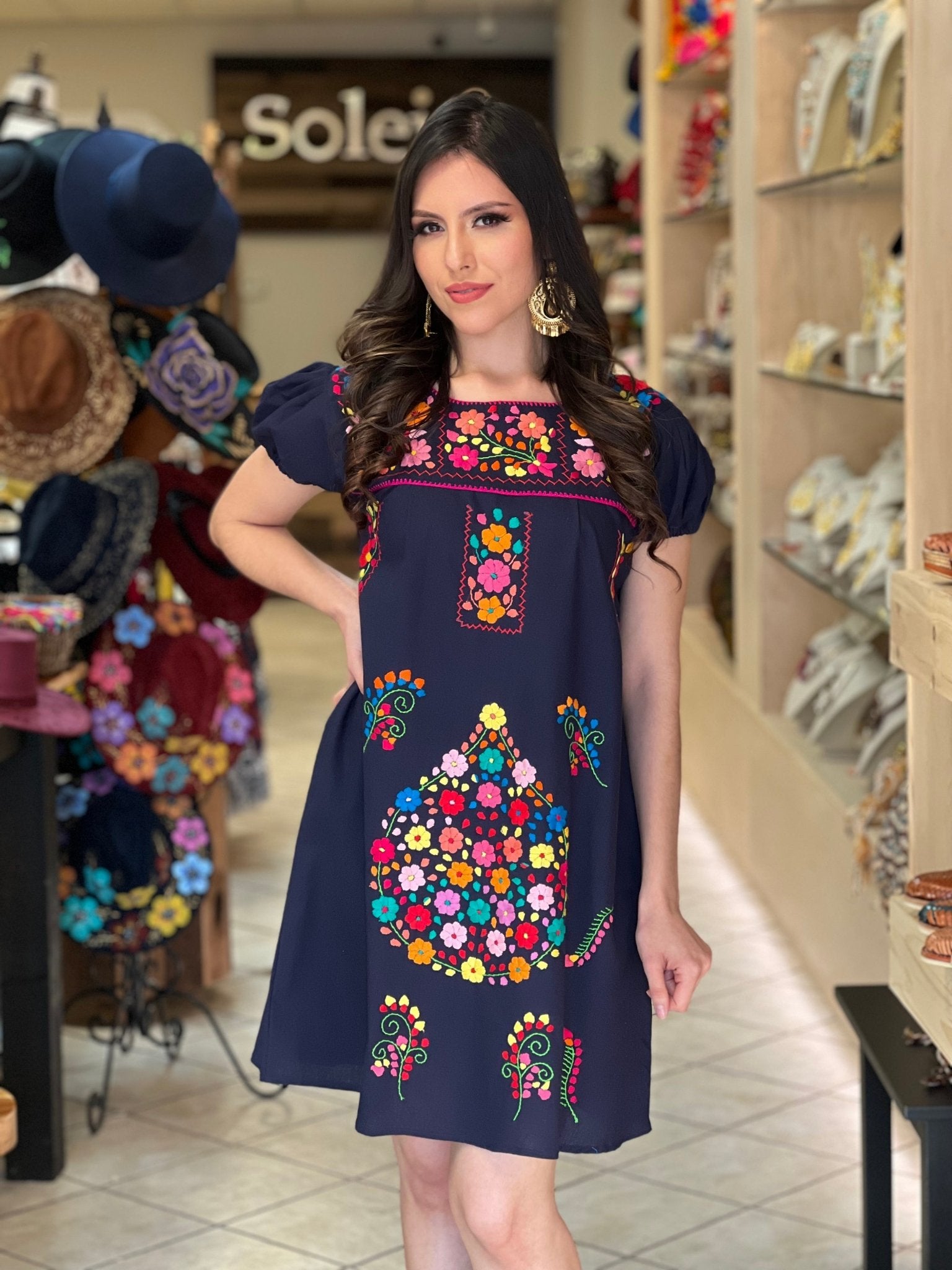 Mexican Floral Hand Embroidered Dress. Casandra Dress. - Solei Store