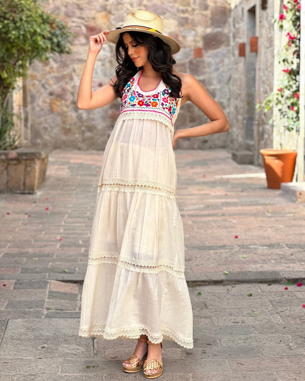 halter mexican dress Cotton Mexican Style Halter Dress L/XL / PINK