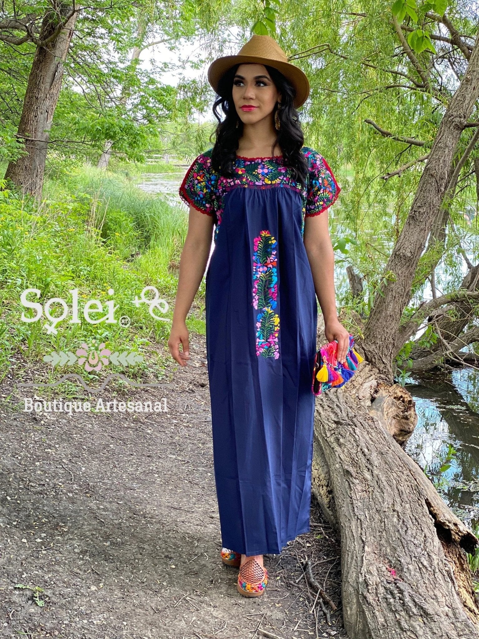 Mexican Floral Hand Embroidered Maxi Dress. San Antonino Dress - Solei Store