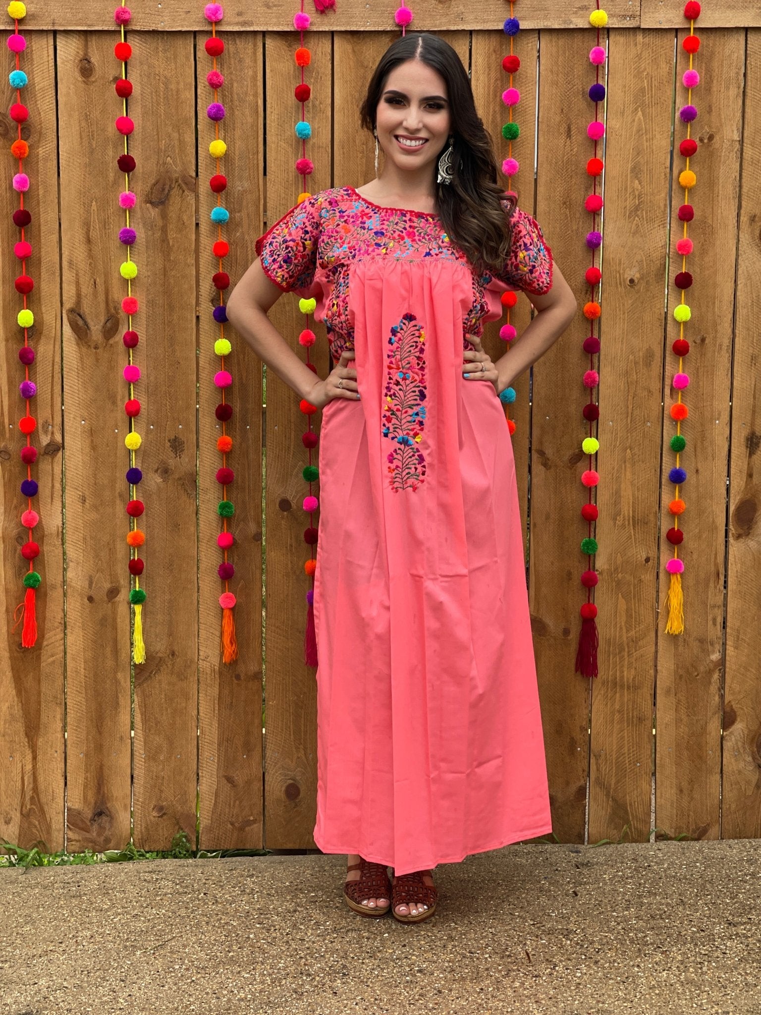 Mexican Floral Hand Embroidered Maxi Dress. San Antonino Dress - Solei Store