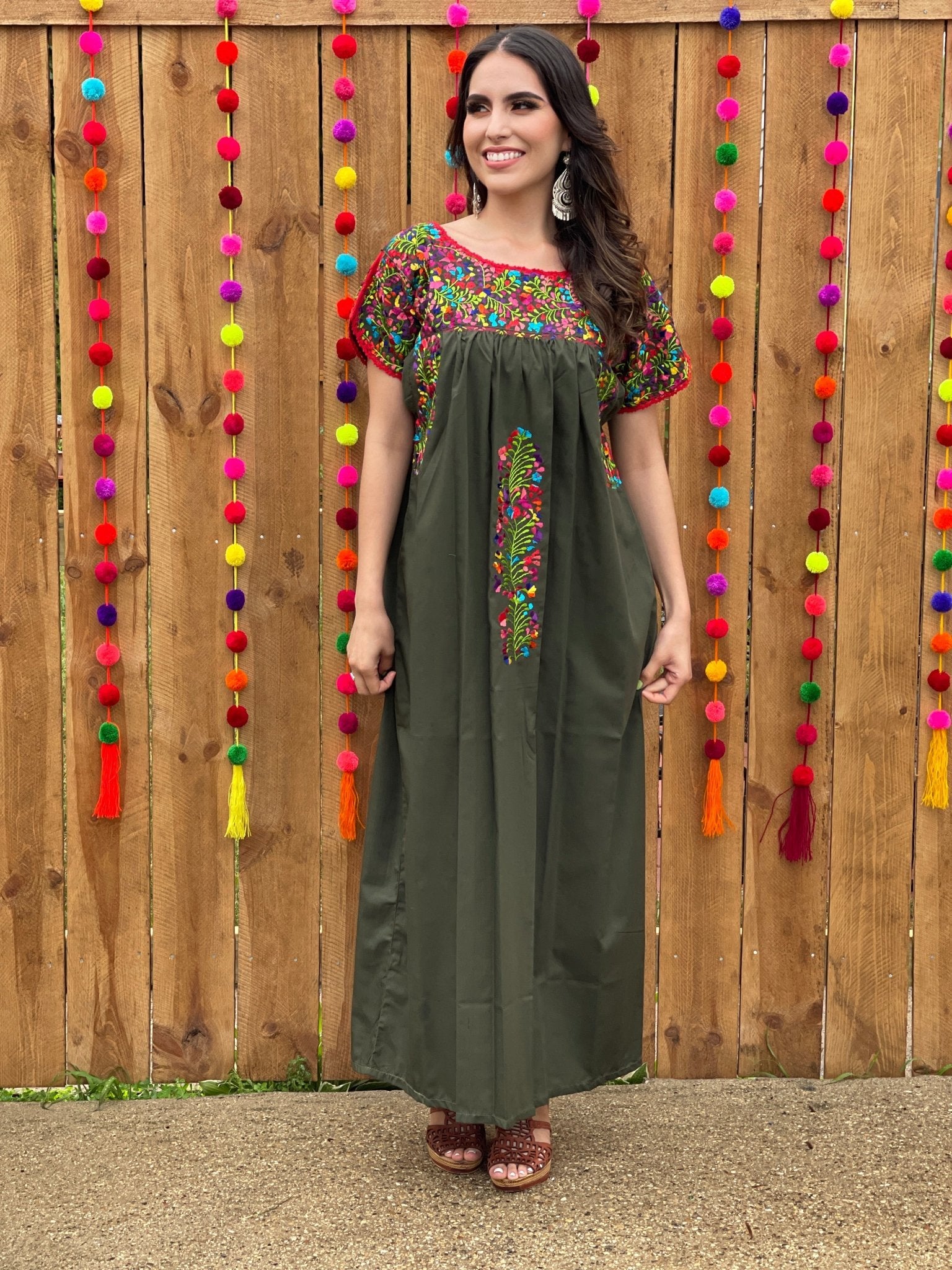 Mexican Floral Hand Embroidered Maxi Dress. San Antonino Dress - Solei Store