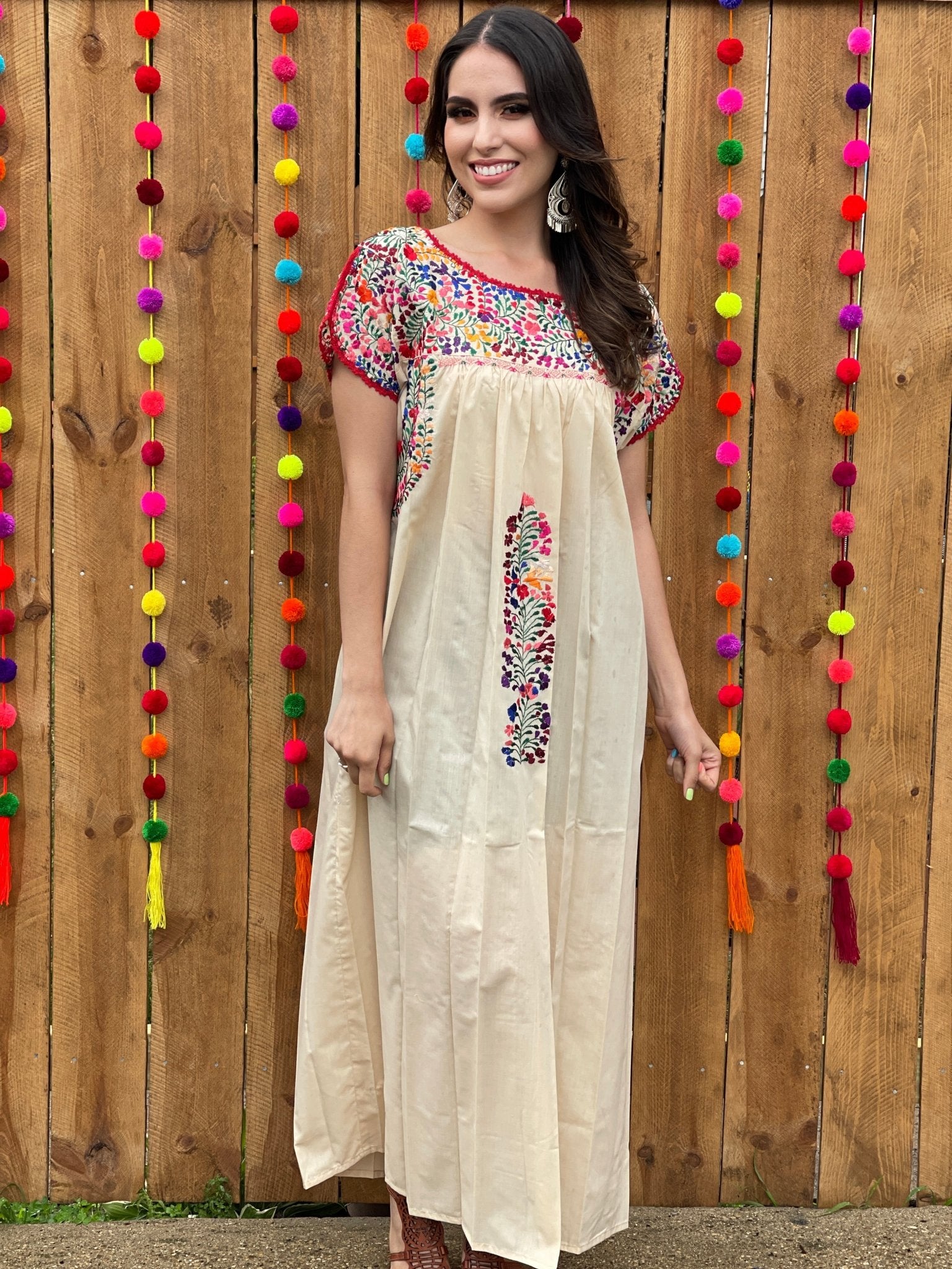 Mexican Floral Hand Embroidered Maxi Dress. San Antonino Dress - Solei Store