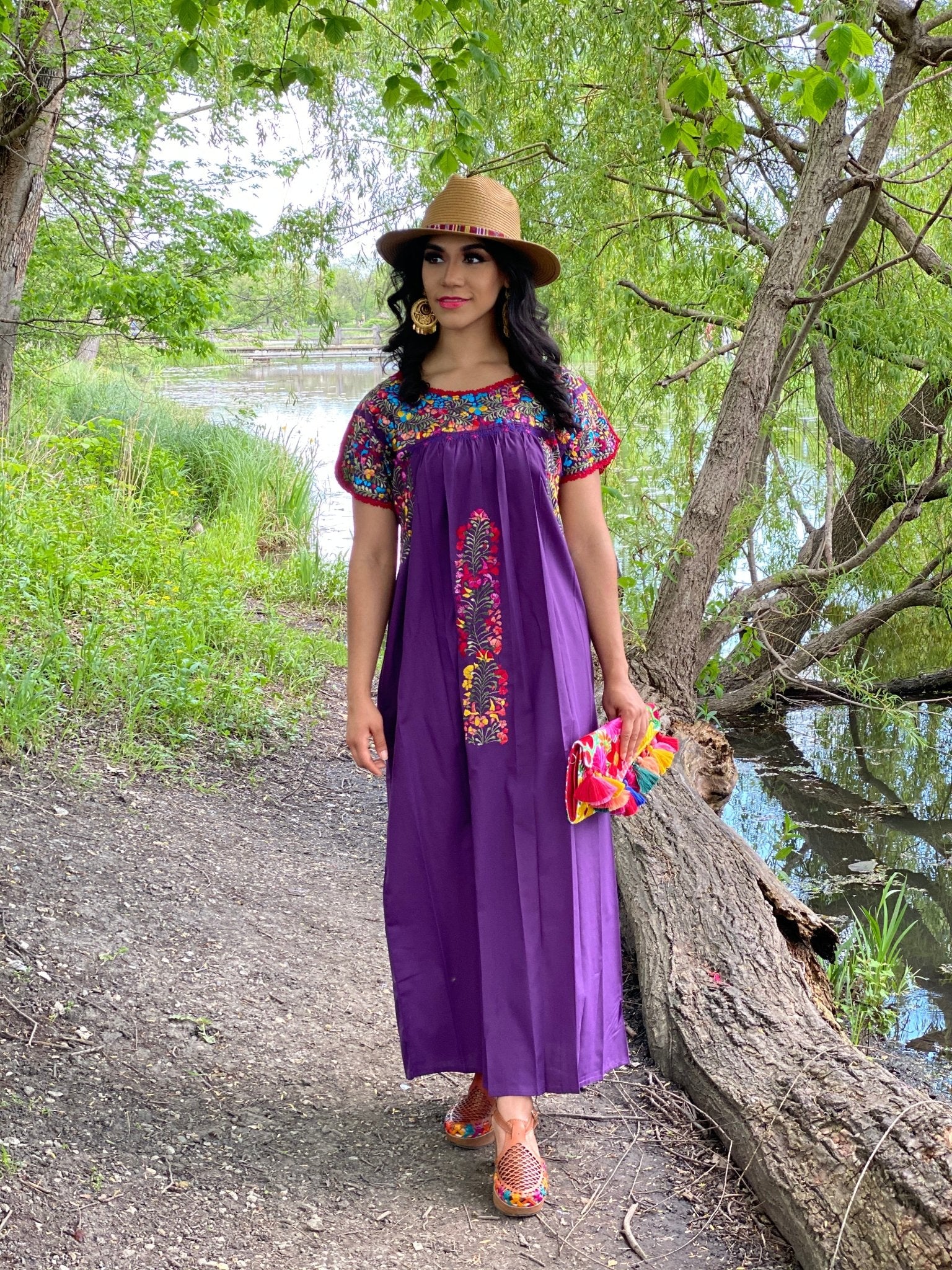 Mexican Floral Hand Embroidered Maxi Dress. San Antonino Dress - Solei Store