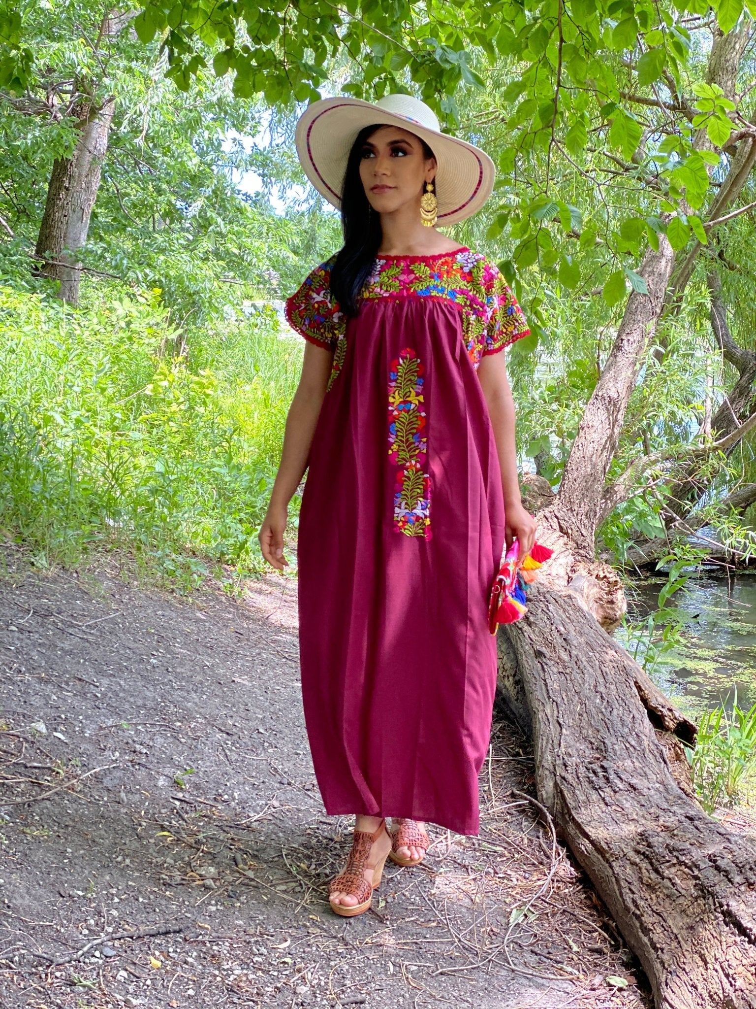 Mexican Floral Hand Embroidered Maxi Dress. San Antonino Dress - Solei Store