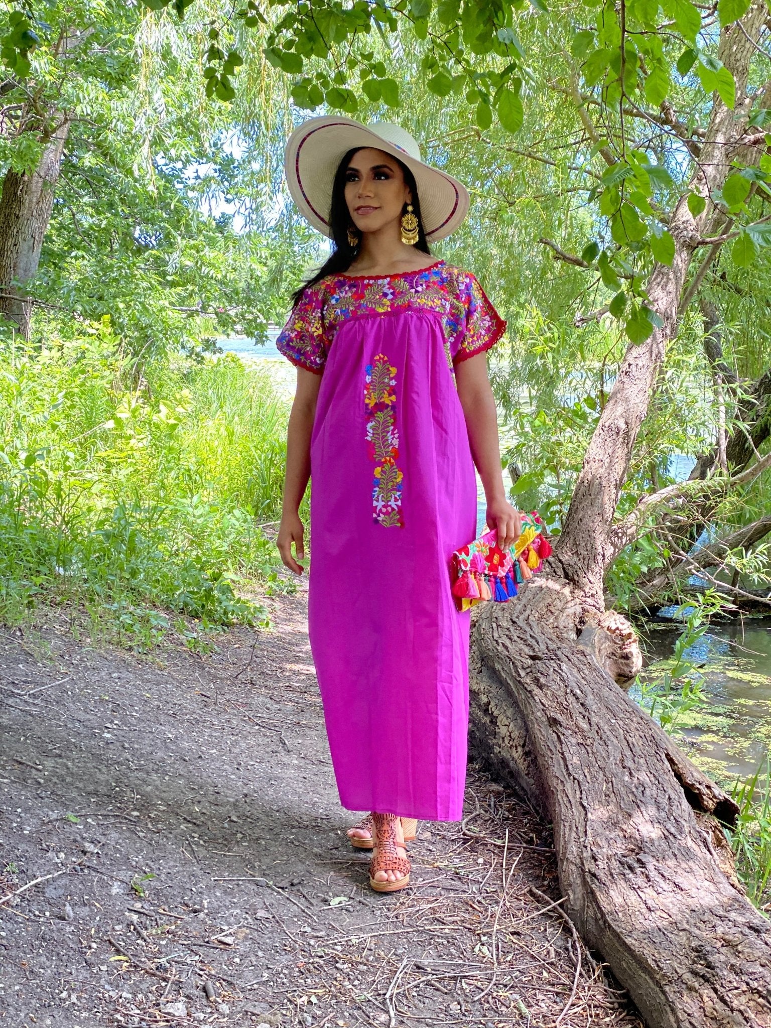 Mexican Floral Hand Embroidered Maxi Dress. San Antonino Dress - Solei Store