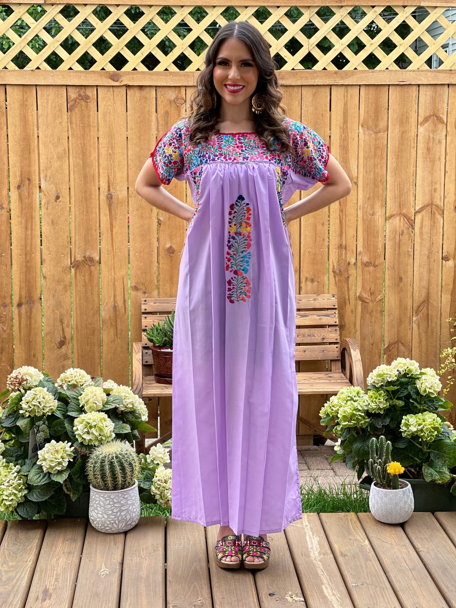 Mexican Floral Hand Embroidered Maxi Dress. San Antonino Dress - Solei Store