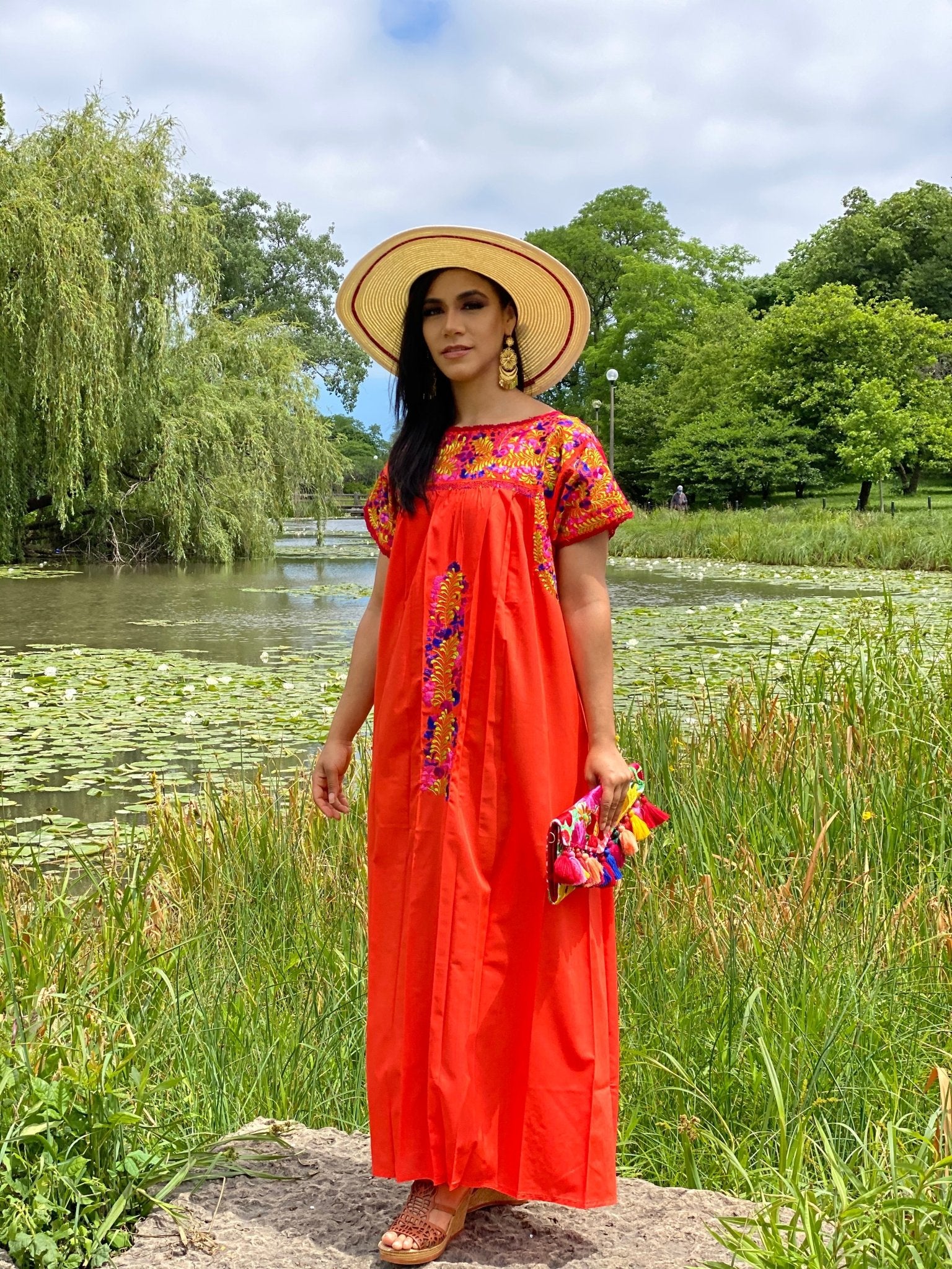 Mexican Floral Hand Embroidered Maxi Dress. San Antonino Dress - Solei Store