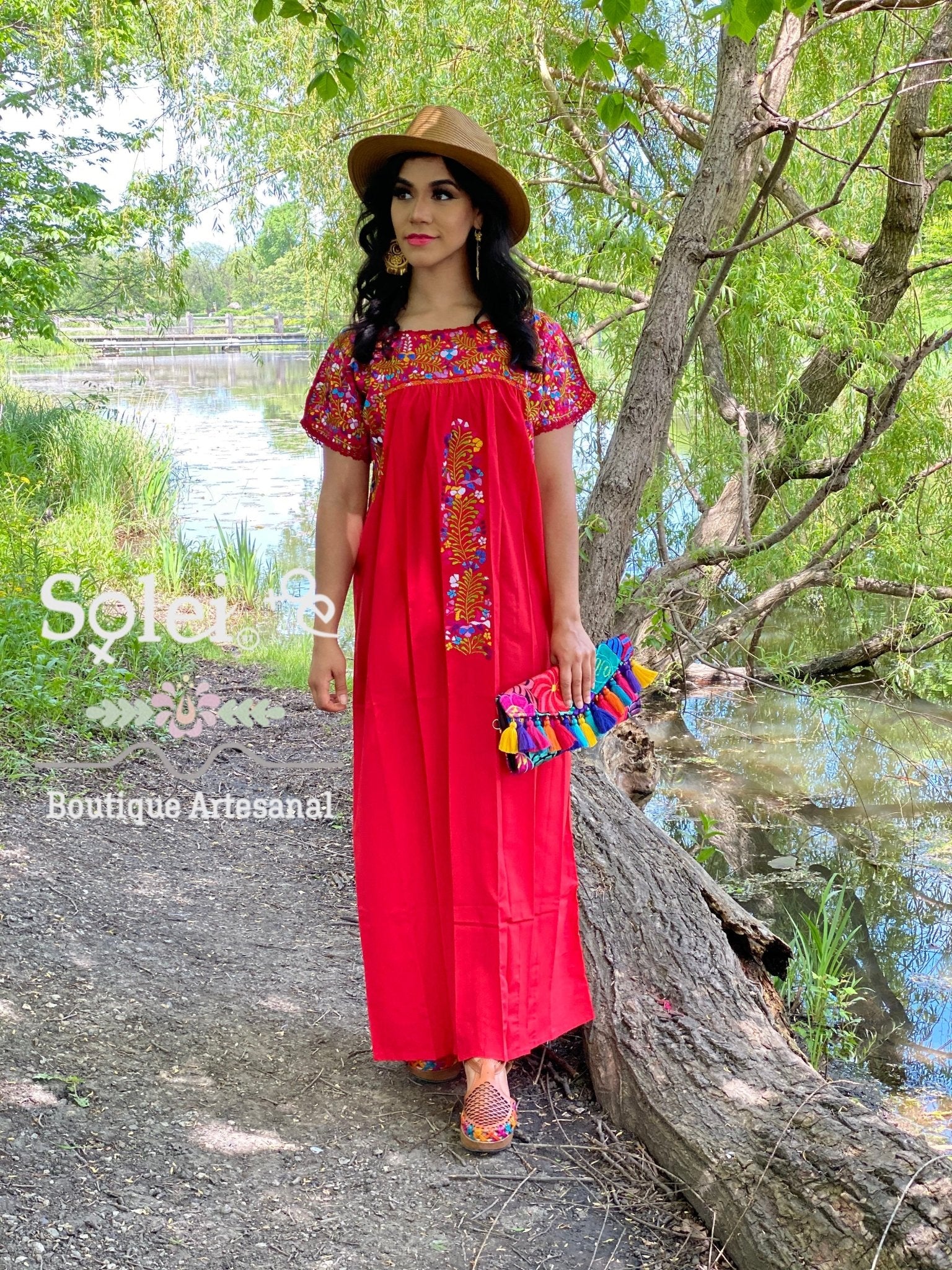 Mexican Floral Hand Embroidered Maxi Dress. San Antonino Dress - Solei Store