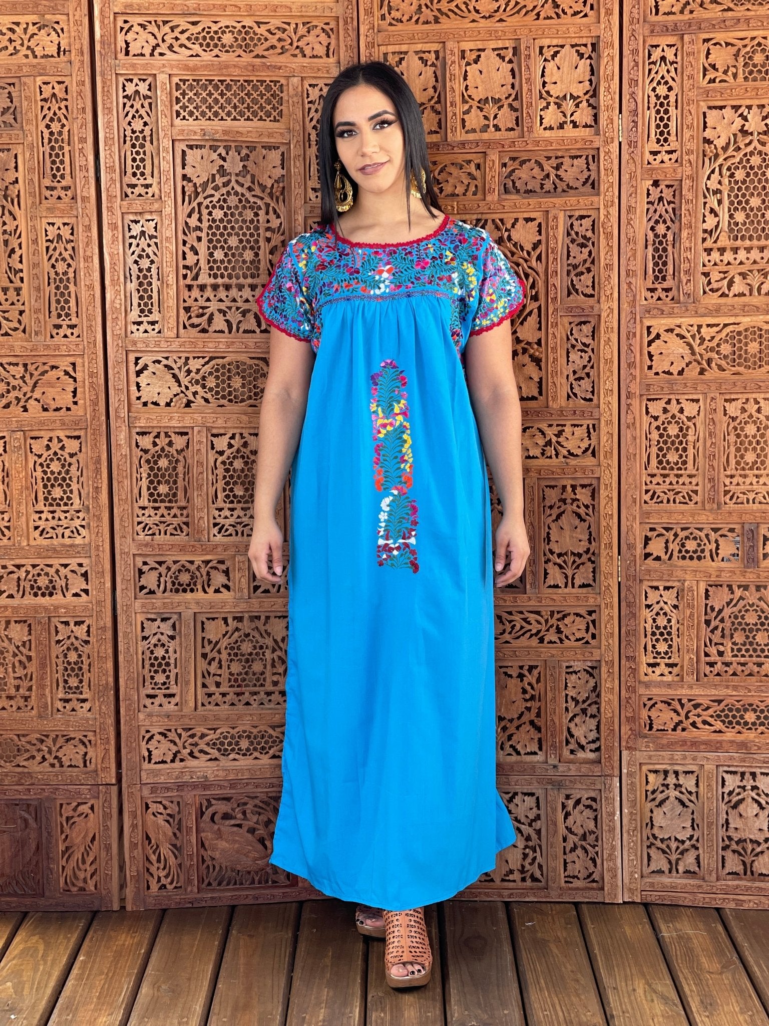 Mexican Floral Hand Embroidered Maxi Dress. San Antonino Dress - Solei Store