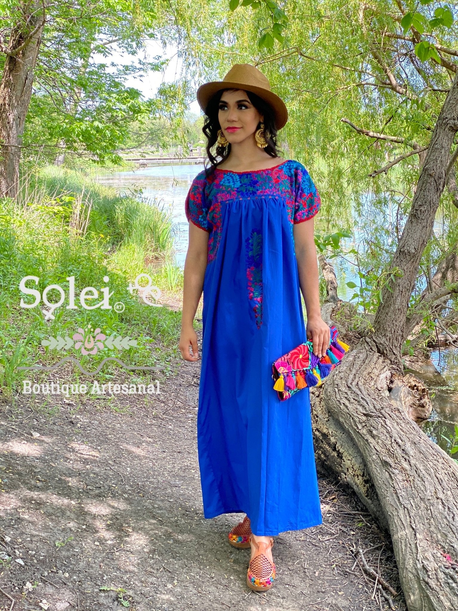 Mexican Floral Hand Embroidered Maxi Dress. San Antonino Dress - Solei Store