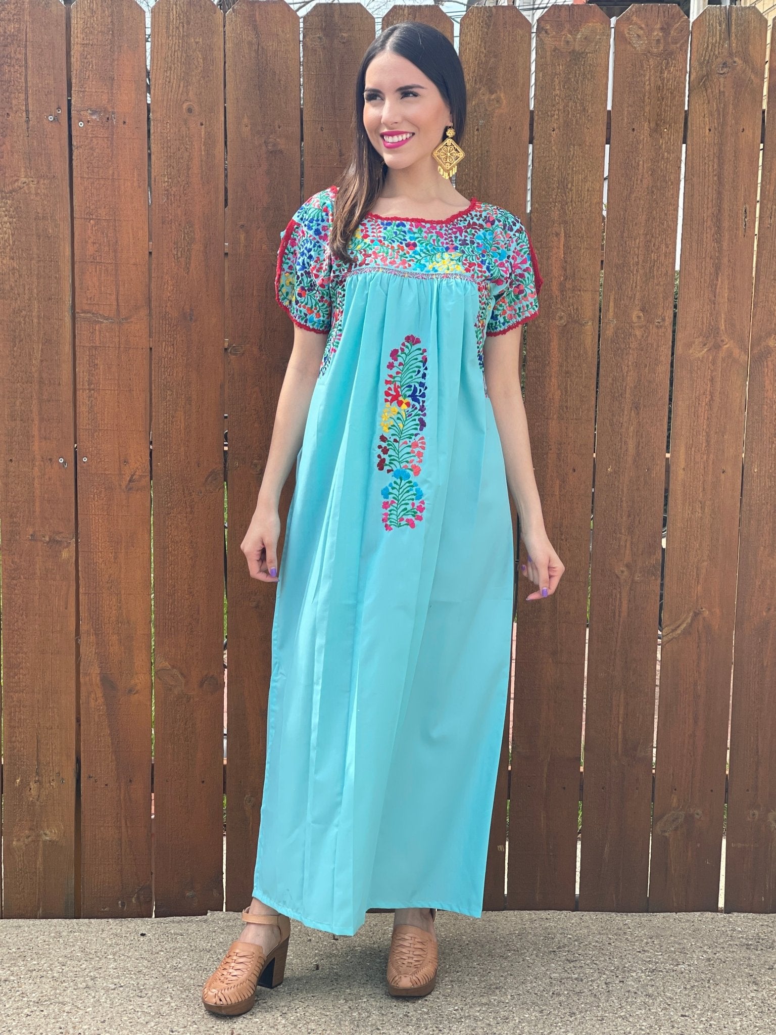 Mexican Floral Hand Embroidered Maxi Dress. San Antonino Dress - Solei Store