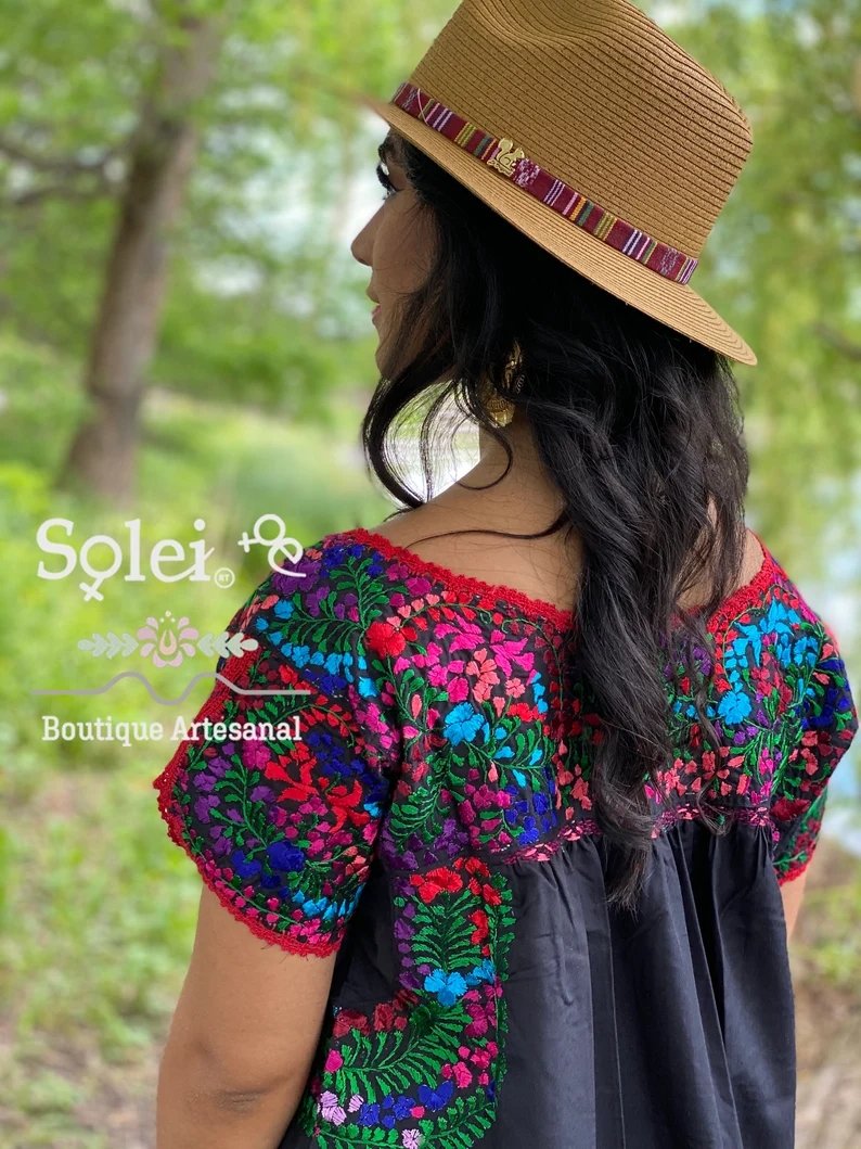 Mexican Floral Hand Embroidered Maxi Dress. San Antonino Dress - Solei Store