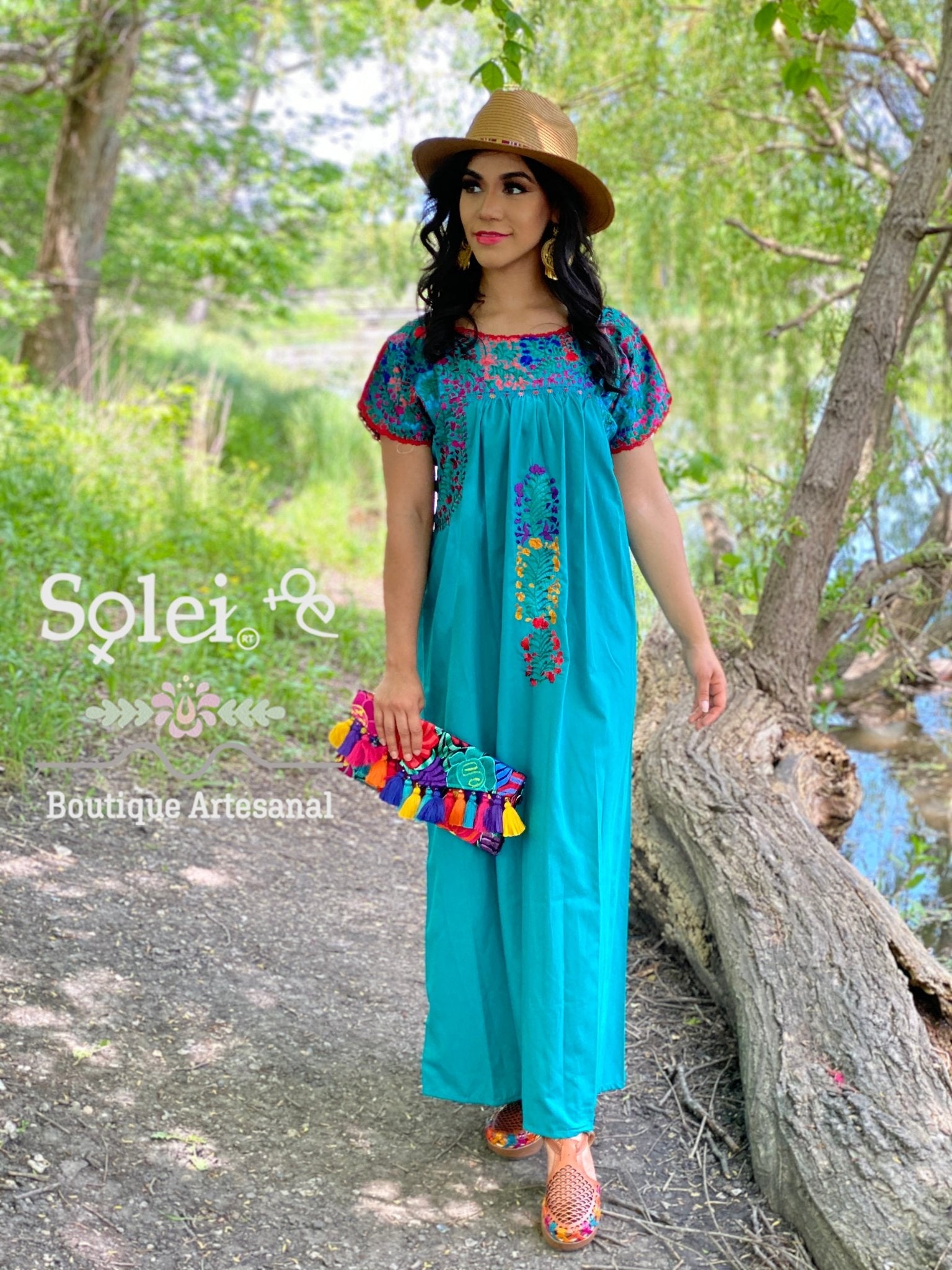 Mexican Floral Hand Embroidered Maxi Dress. San Antonino Dress - Solei Store